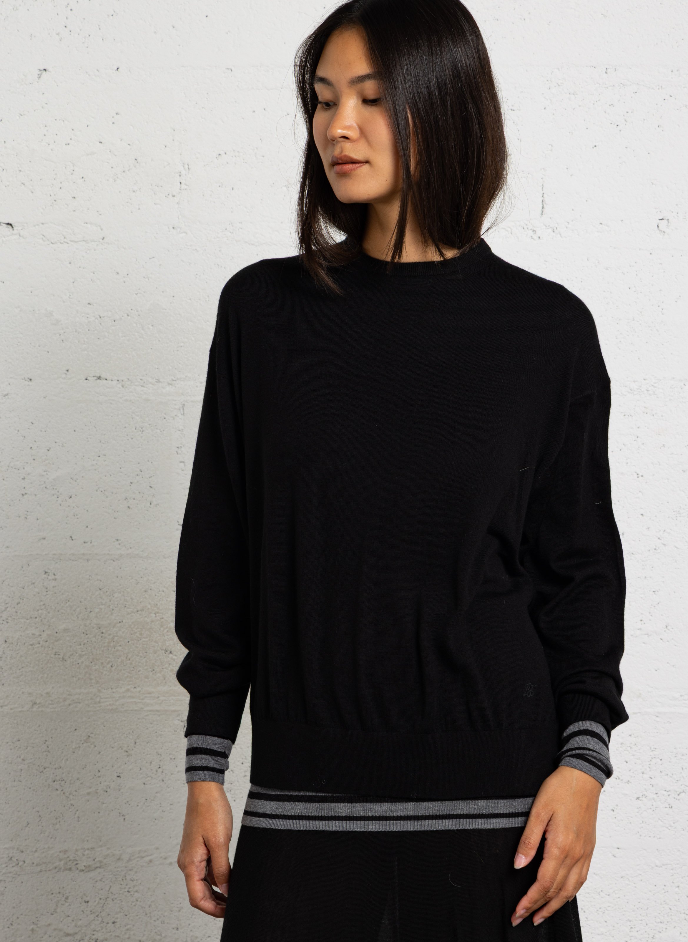 Pull manches longues en laine mérinos LAURENCE BRAS Noir