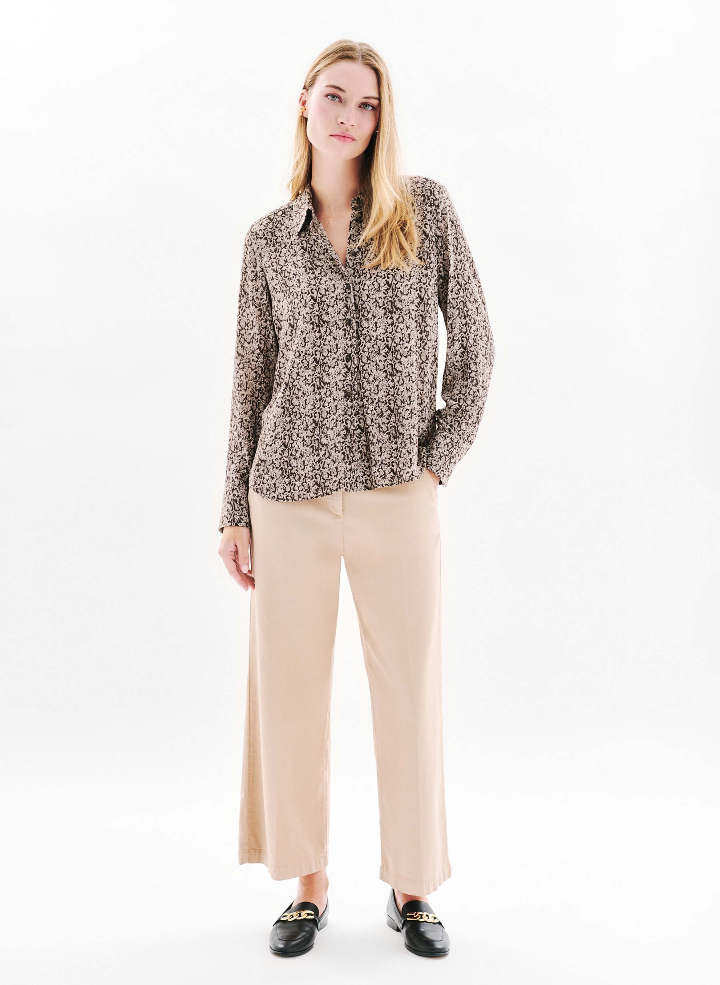 Chemise col classique imprimée CAROLL Beige