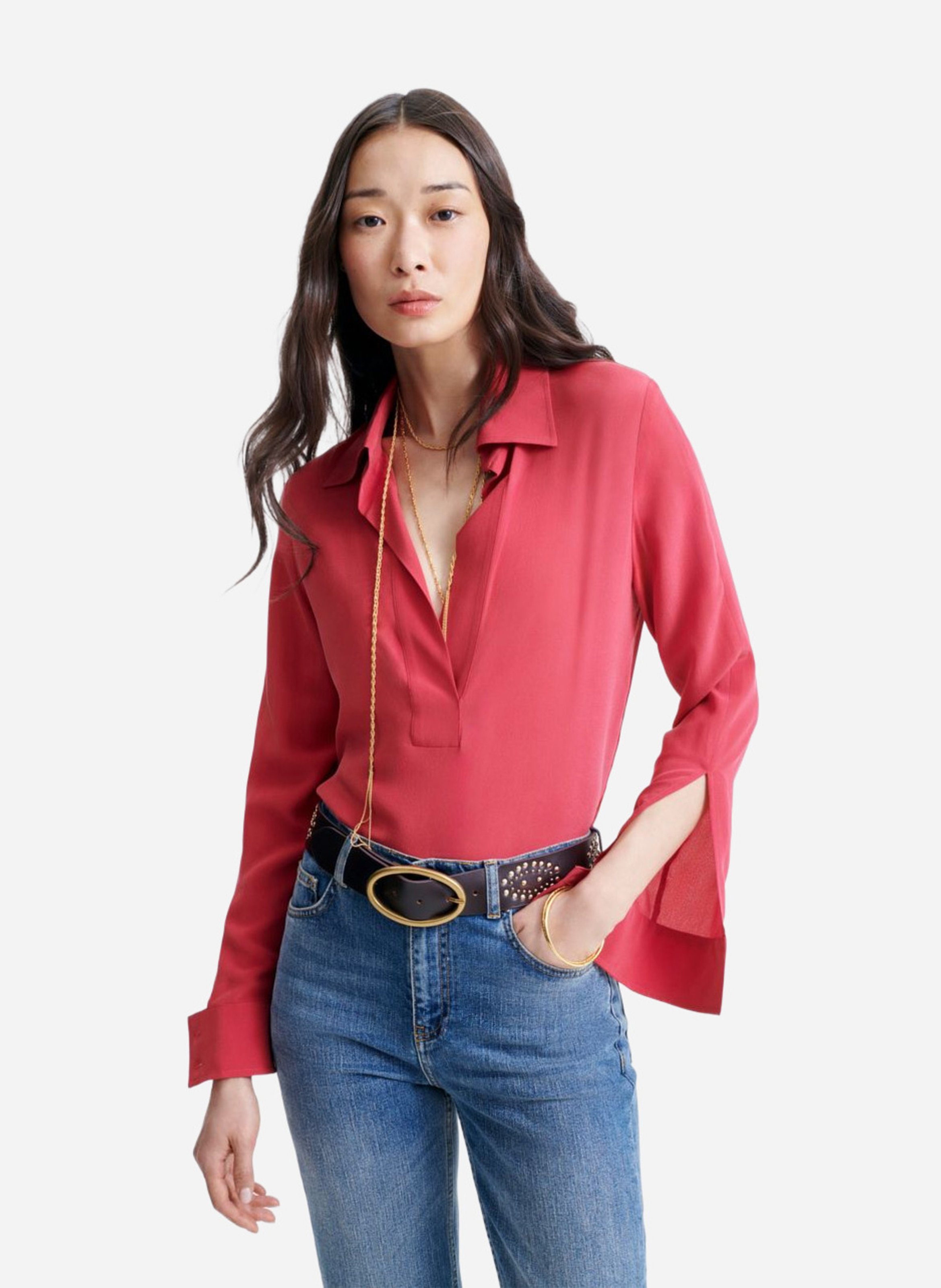 Blouse met polokraag van zijde VANESSA BRUNO Roze