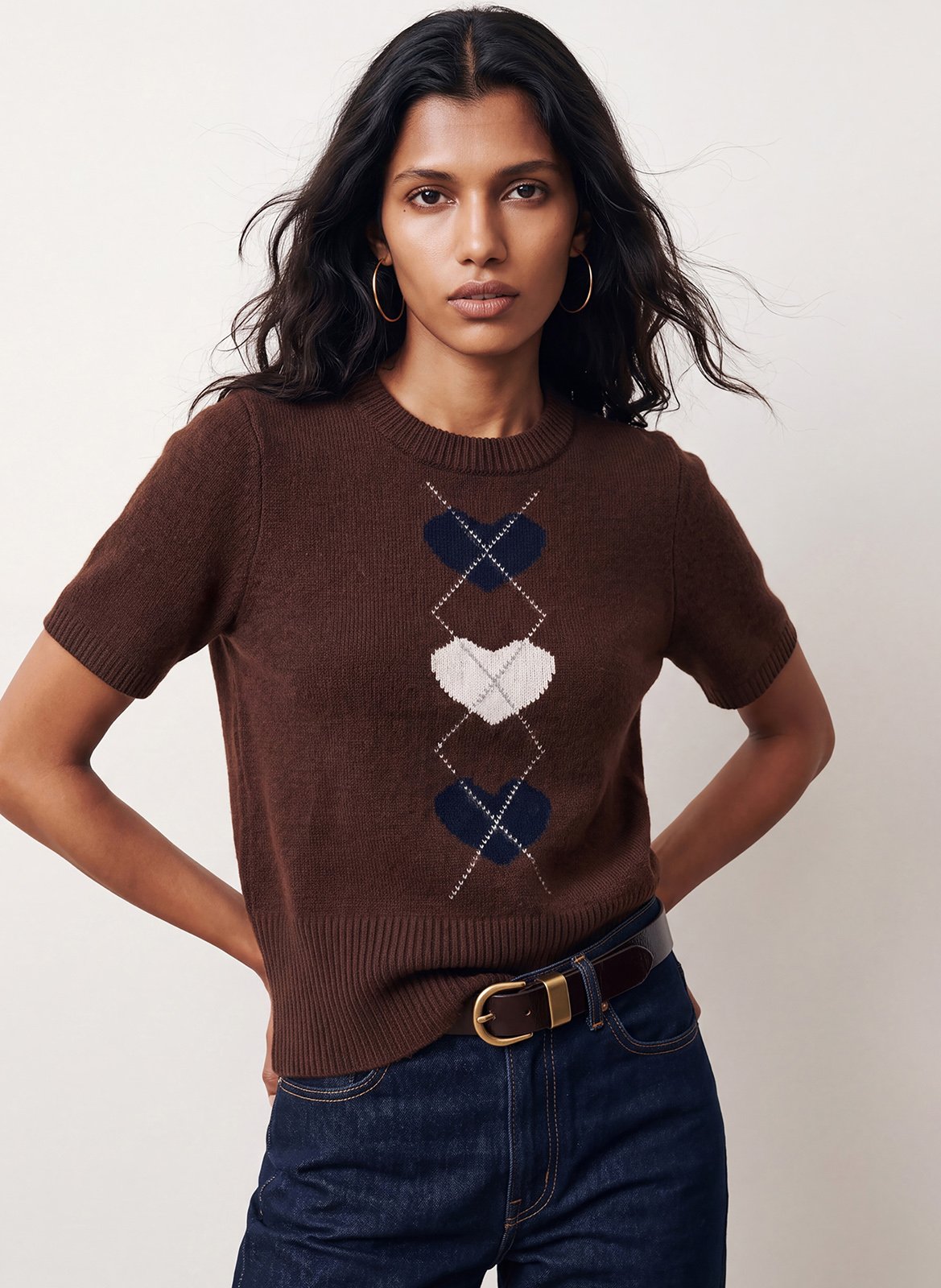 Printed wool sweater with round neck KOOKAI Brown