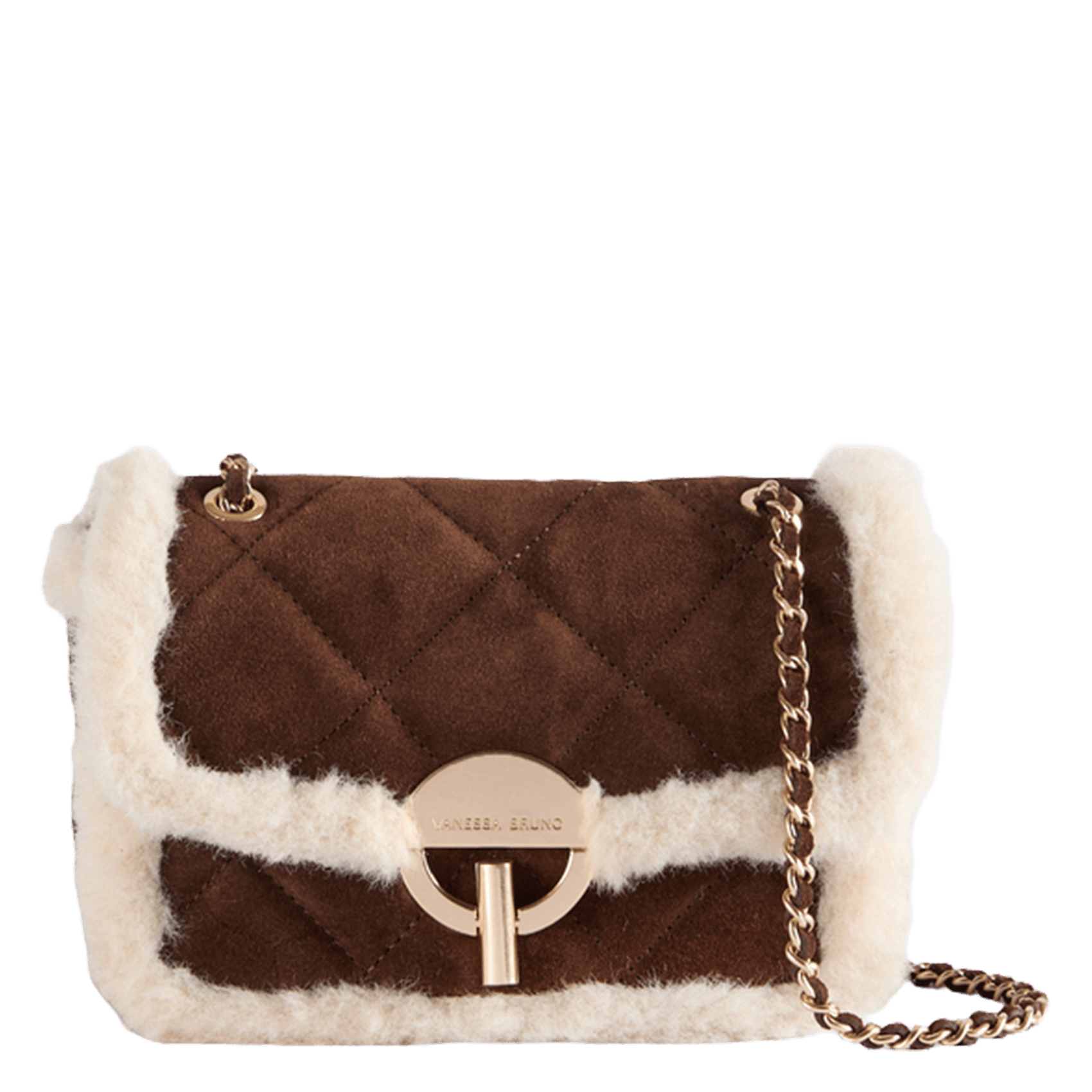 Leather flap shoulder bag VANESSA BRUNO Brown