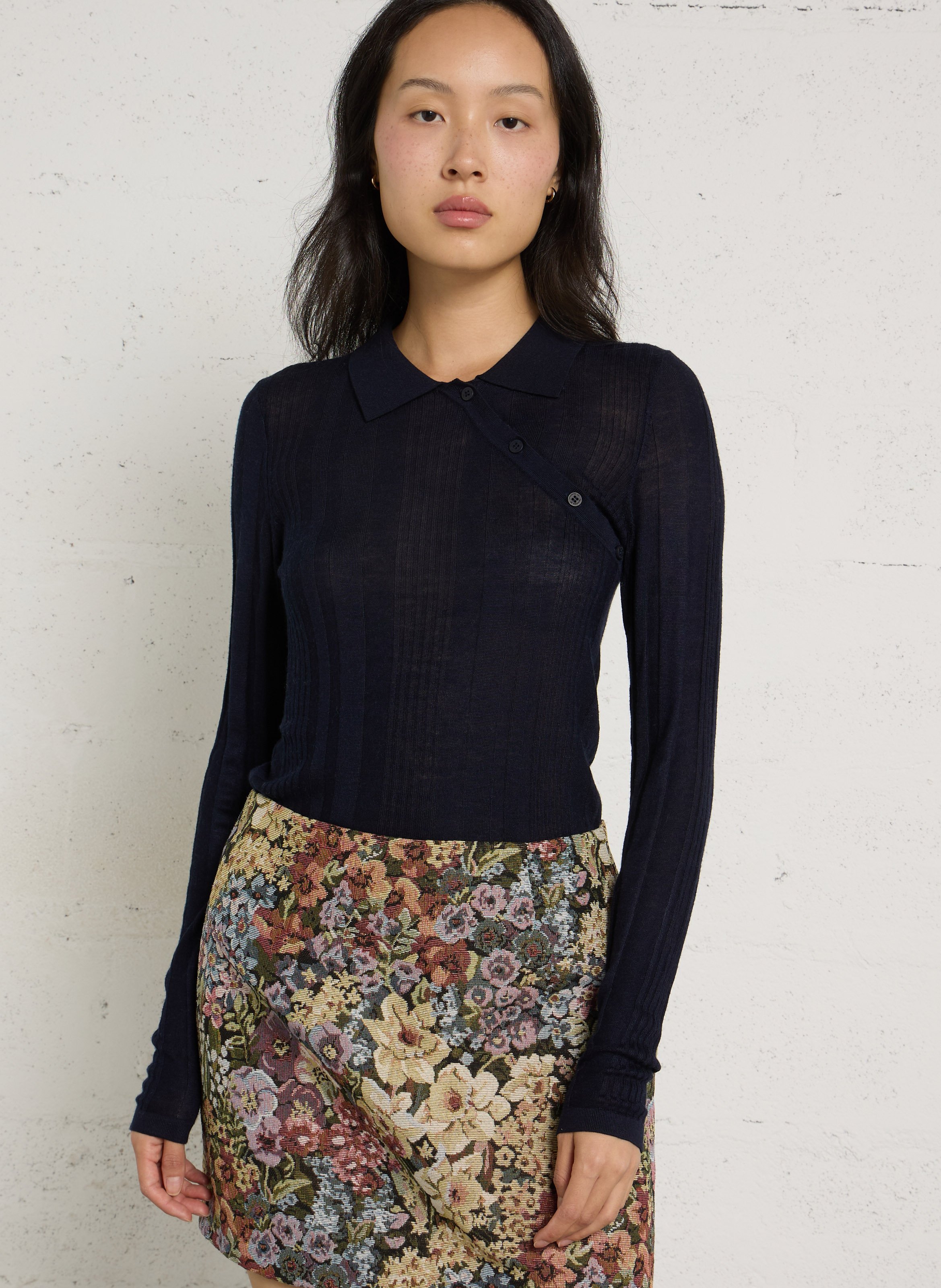 Polo-collar sweater with button detail THINKING MU Blue