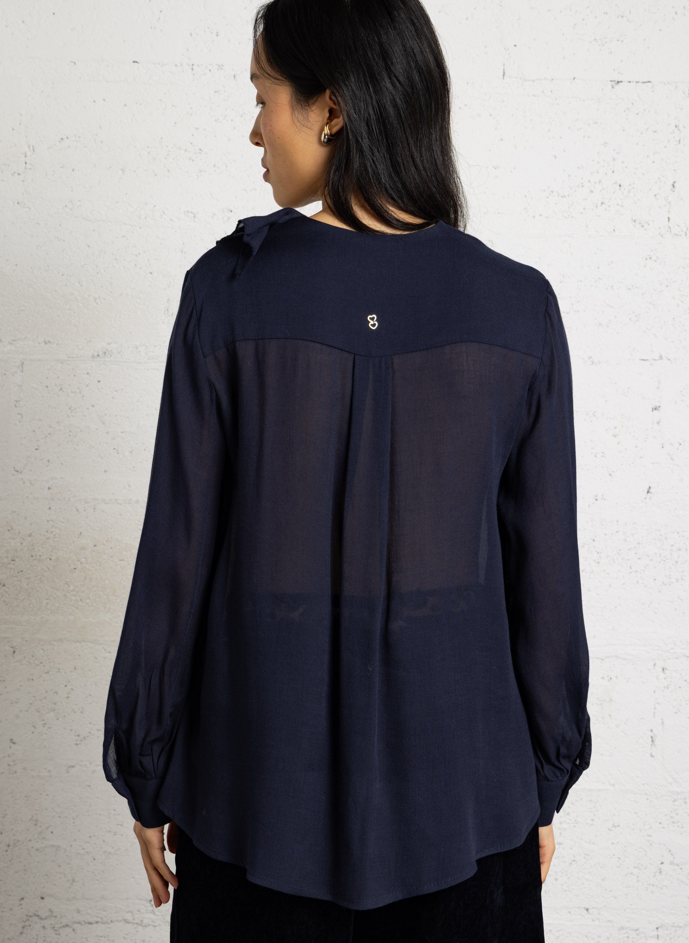 V-neck ruffled solid blouse PLEASE Blue