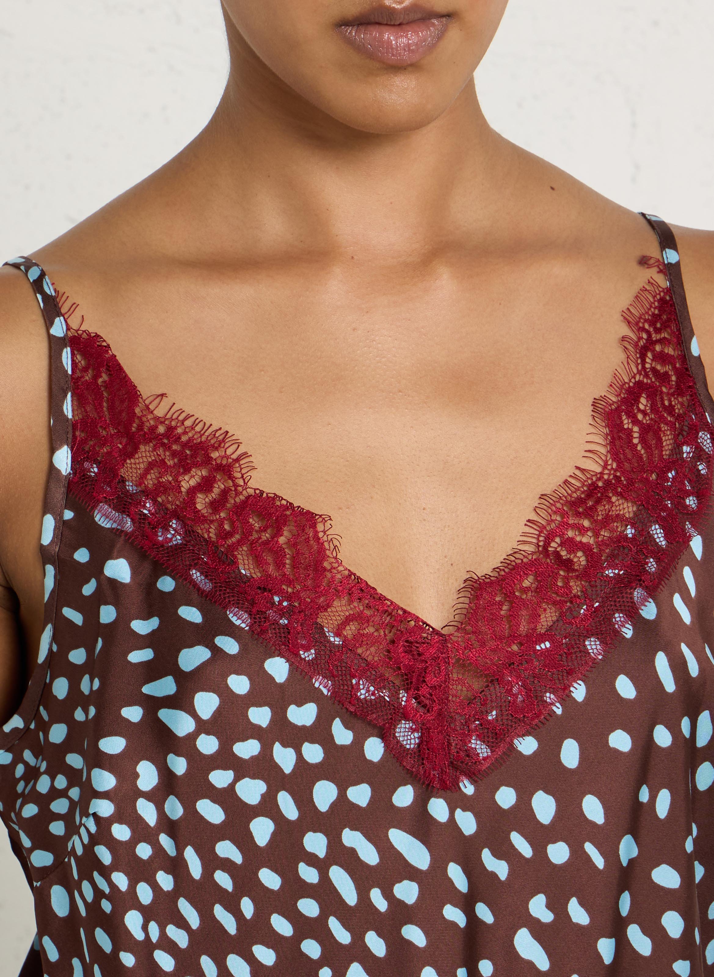 Débardeur asymétrique à pois et dentelle NEVER FULLY DRESSED Marron