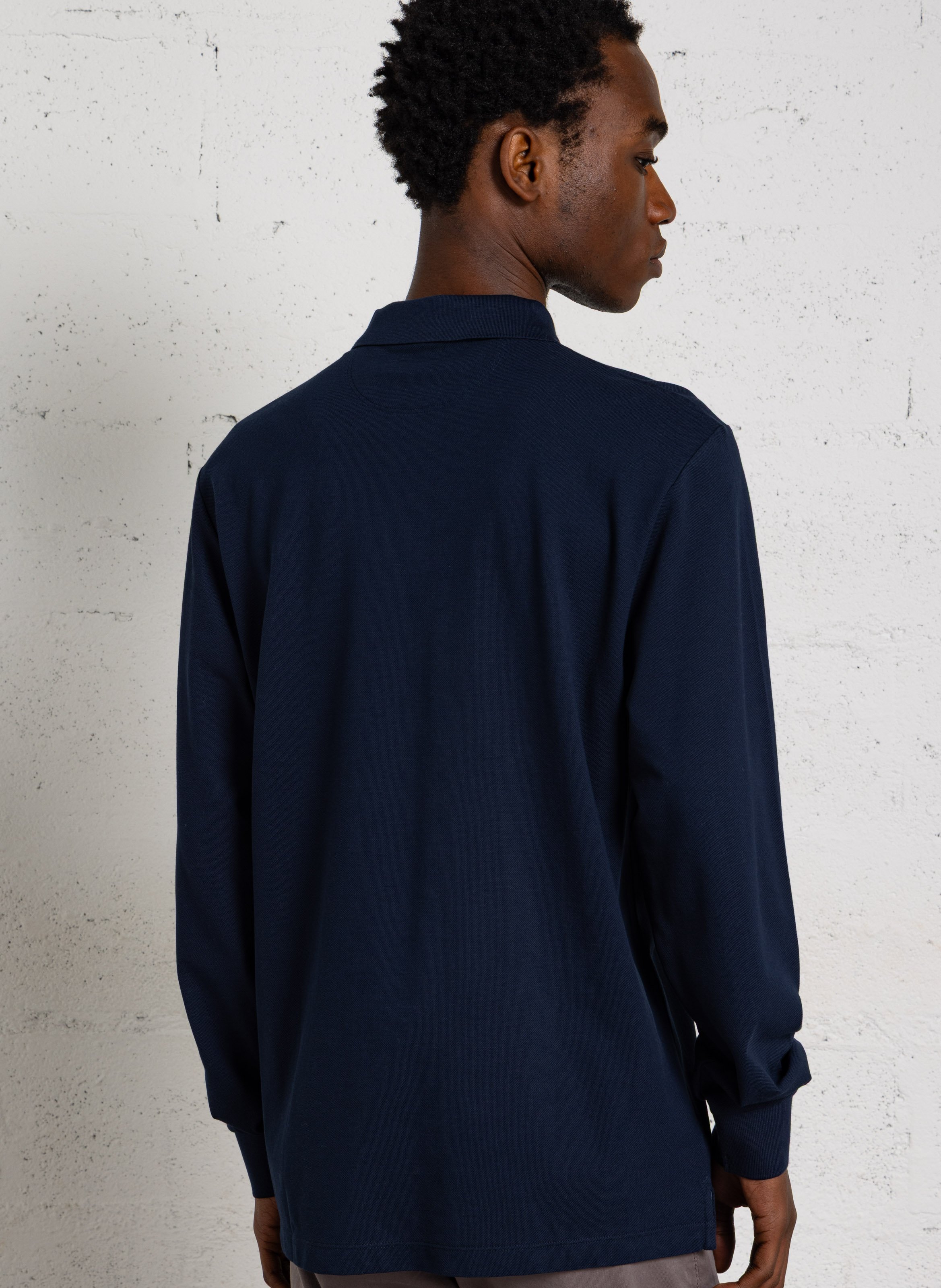 Polo manches longues droit en coton HACKETT Bleu
