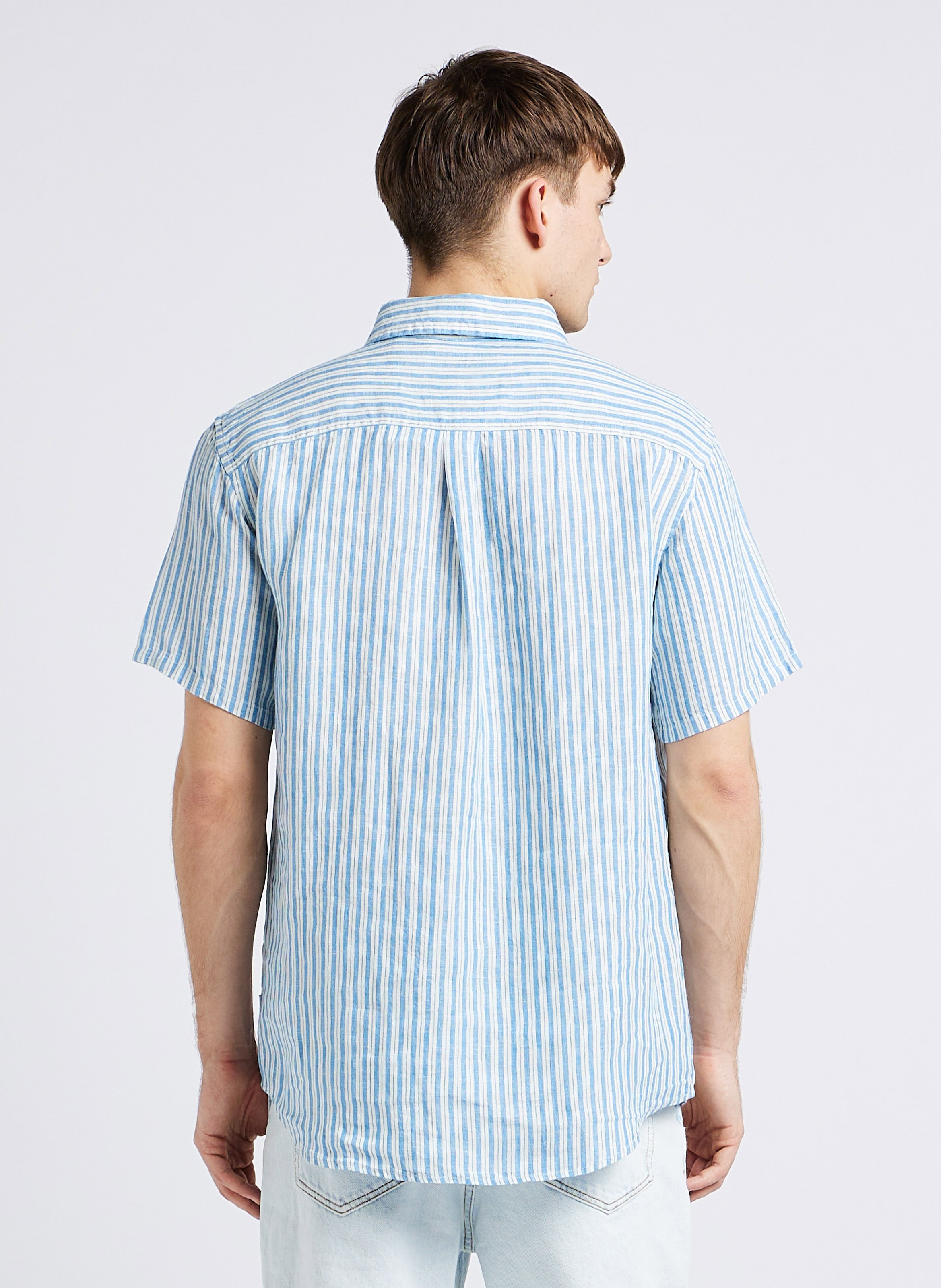 Gestreiftes Leinenhemd, Regular Fit Blau