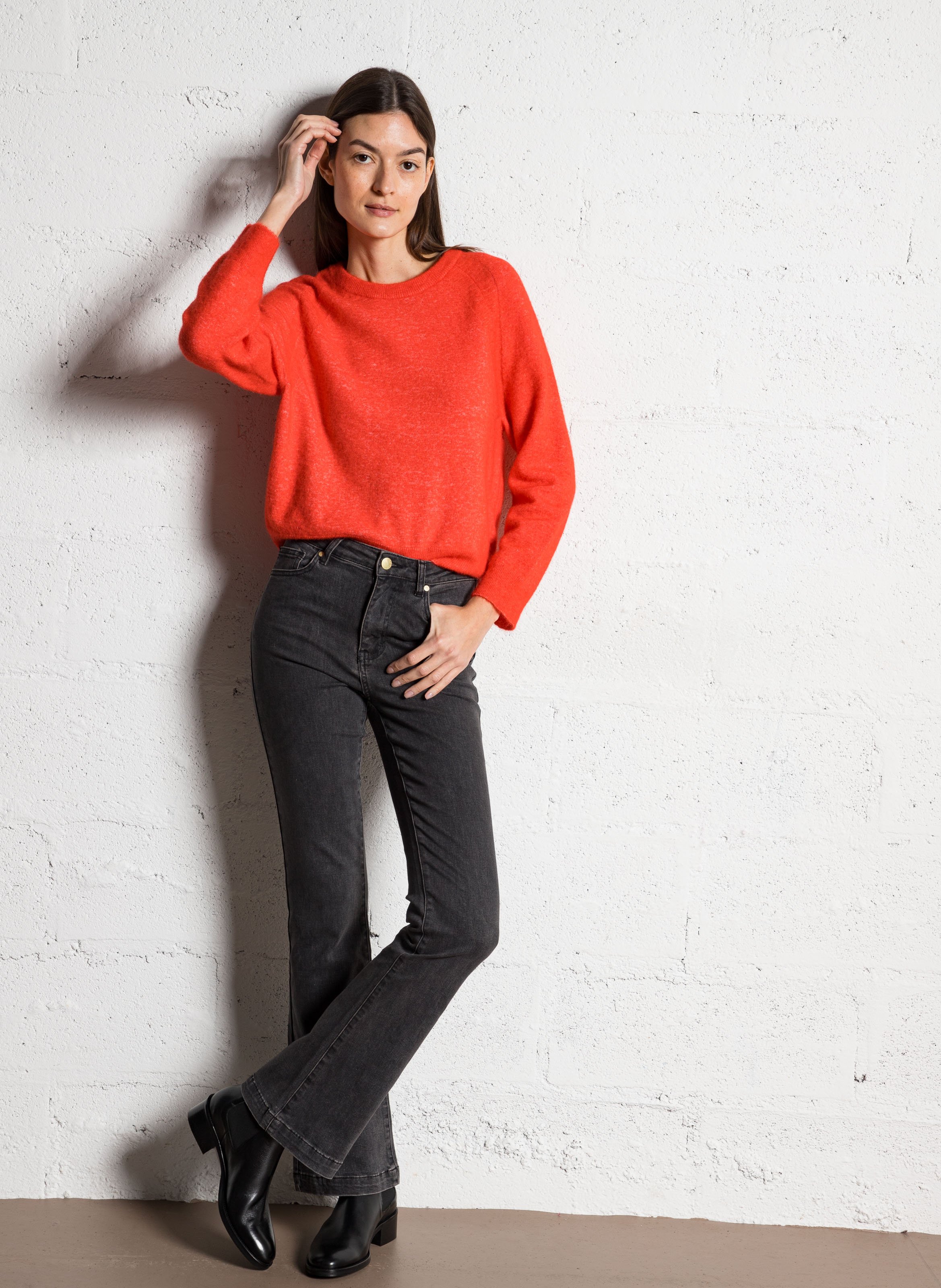 Jean flare en coton mélangé LA PETITE ETOILE Gris