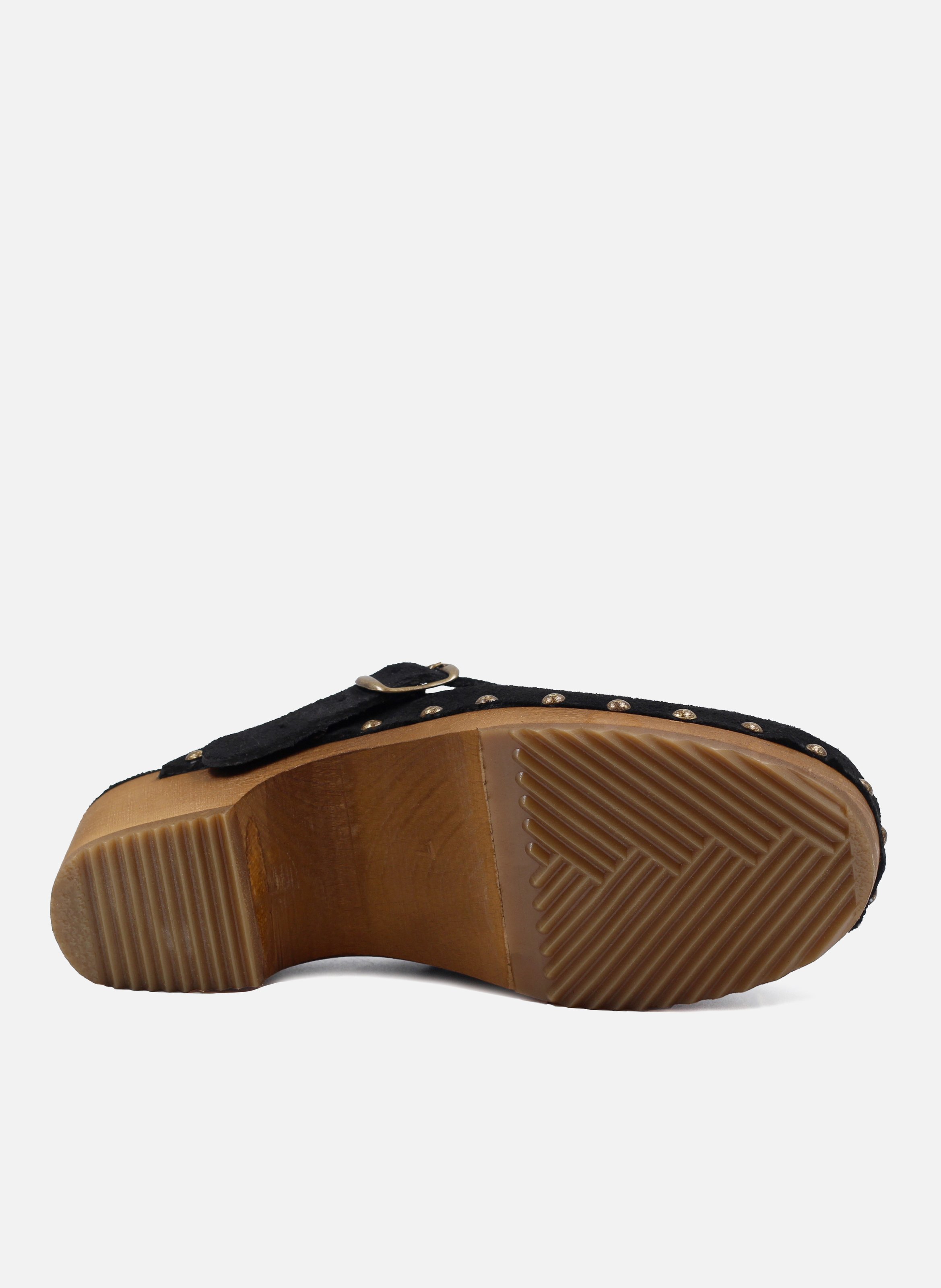 Suede strap clogs with wooden heel JULES & JENN Black