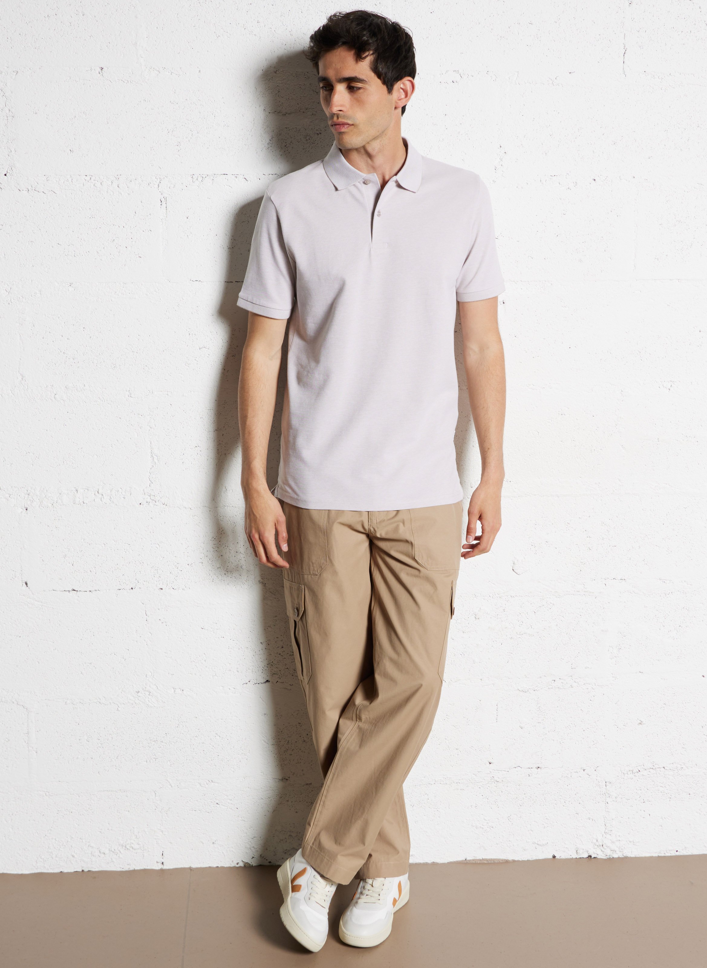Short-sleeved organic cotton blend polo SELECTED Beige