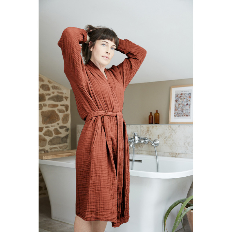 Unisex cotton gauze kimono robe - Gaïa L'EFFET PAPILLON Red