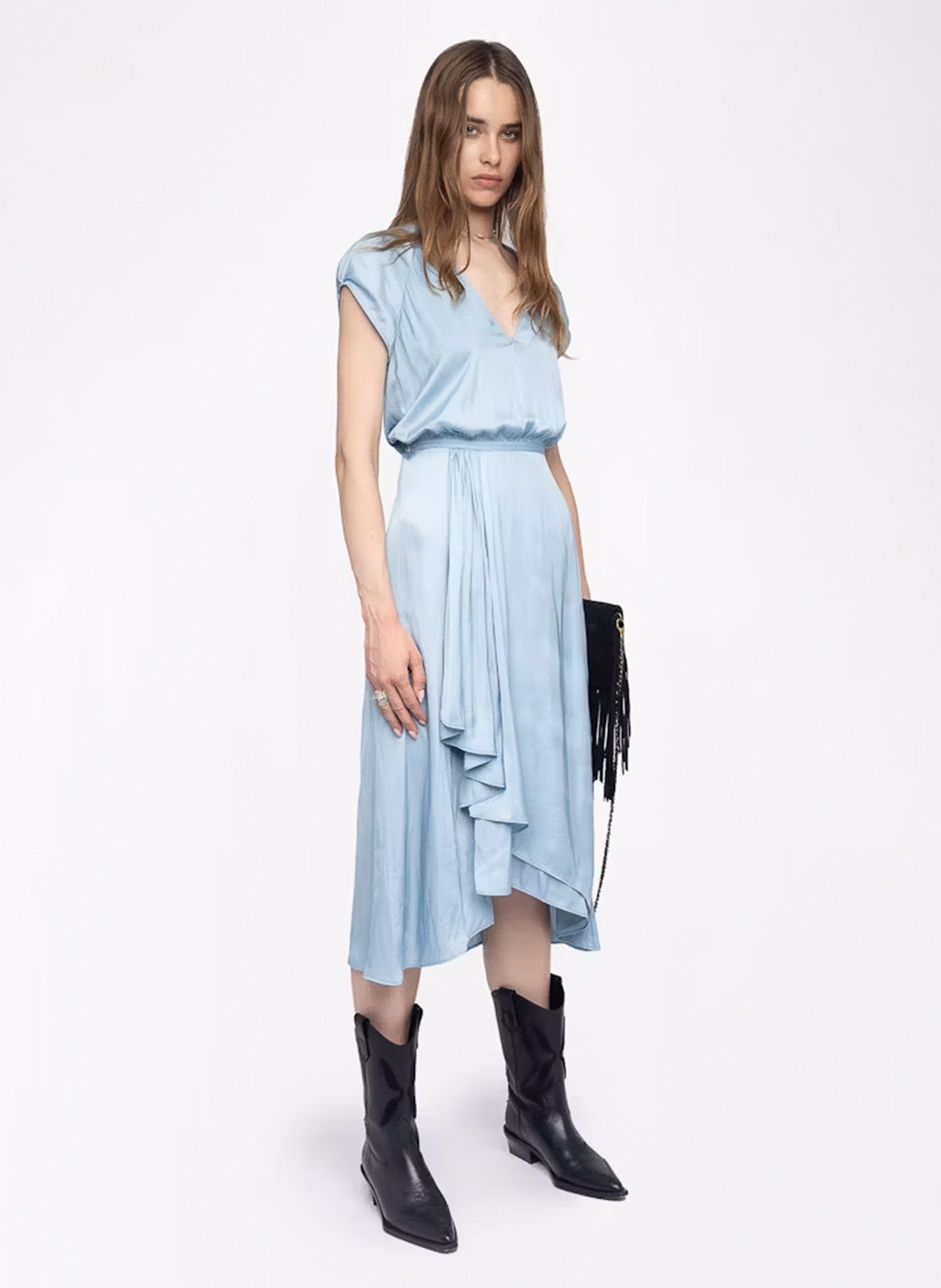 Robe midi col tunisien en satin  ZADIG&VOLTAIRE Bleu