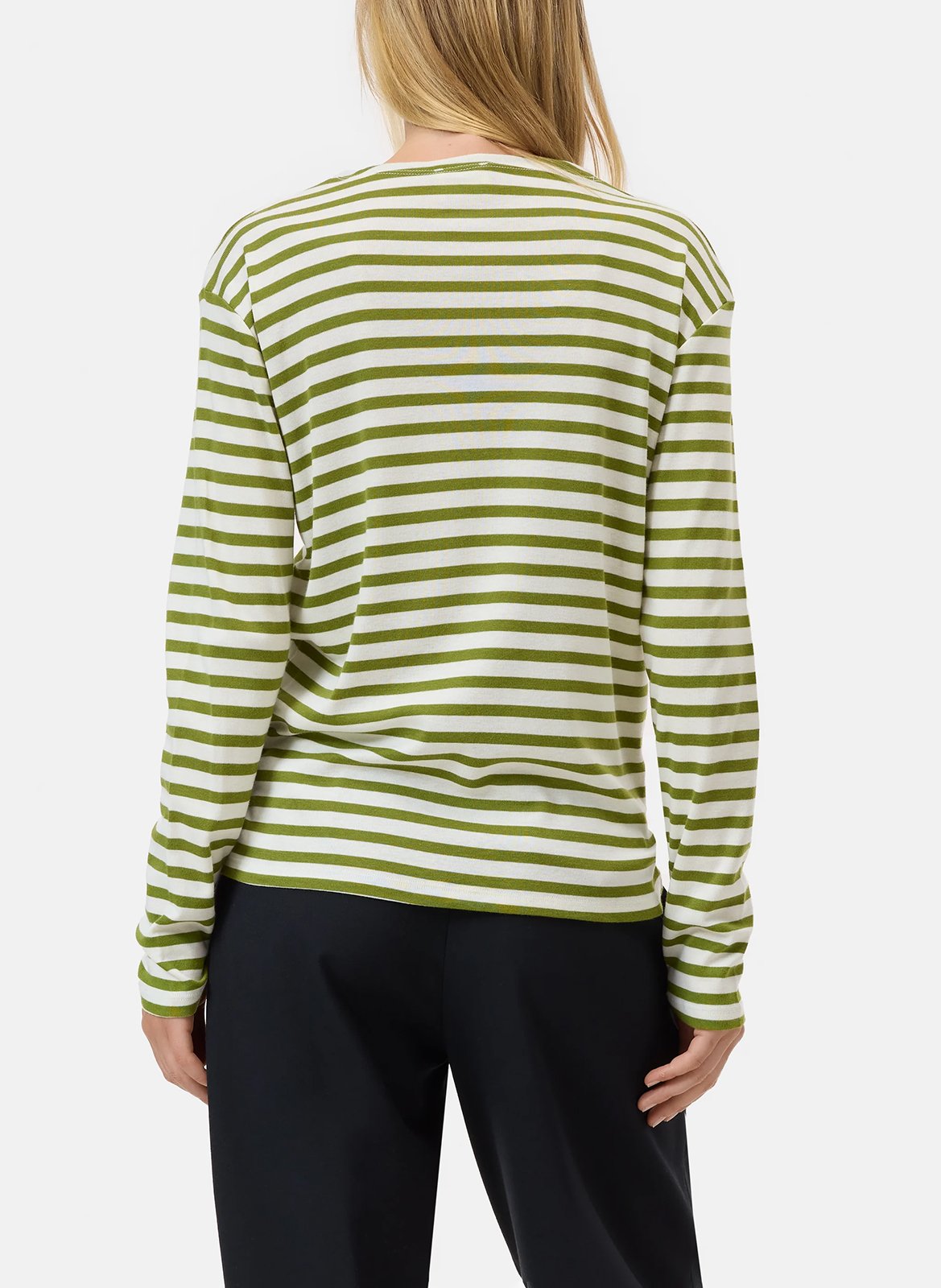 Round-neck striped cotton-blend T-shirt CLOSED Green