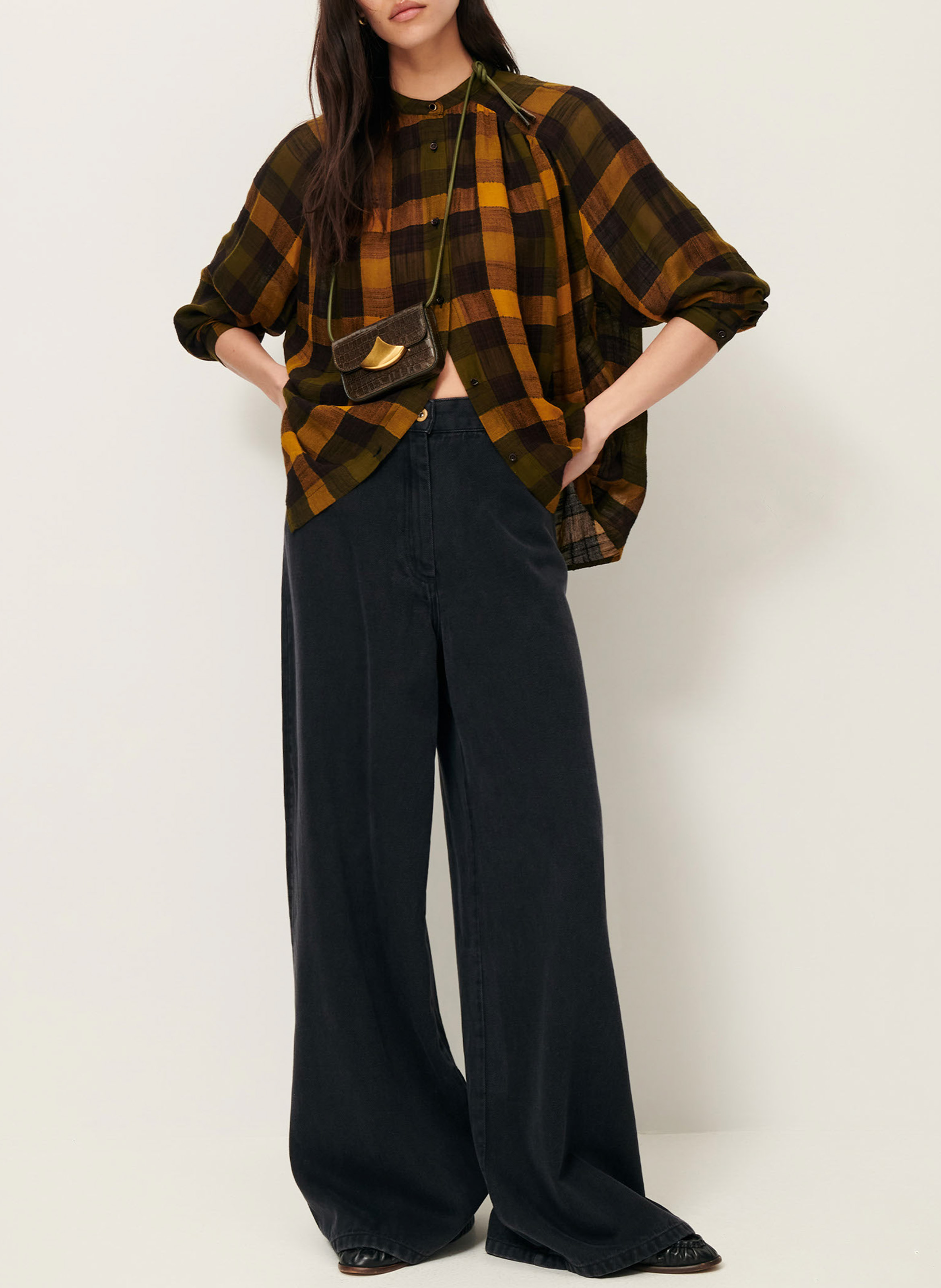 Chemise ample col classque à carreaux SESSUN Kaki