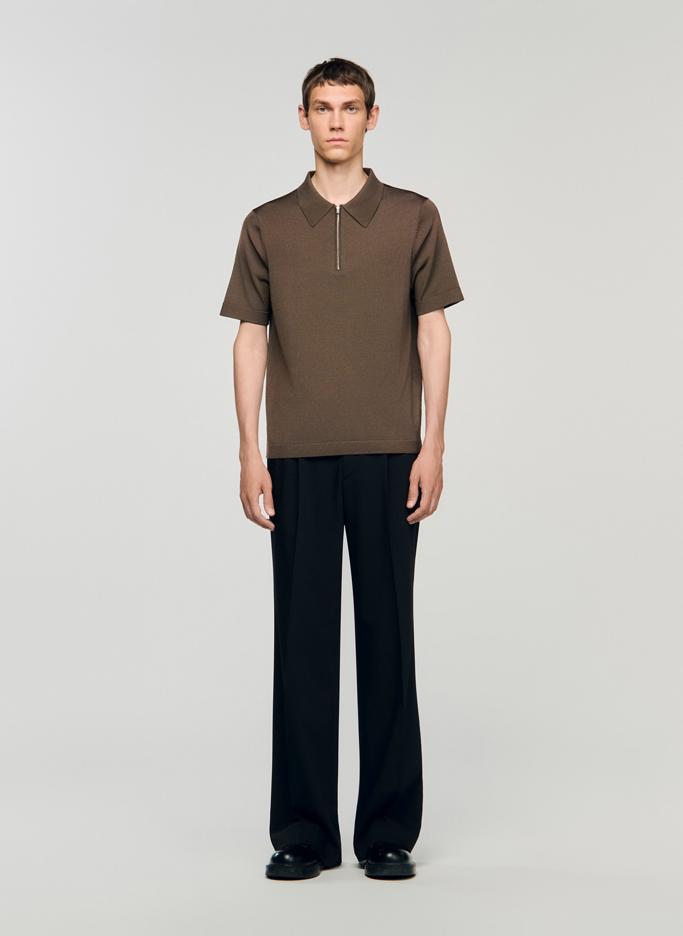 T-shirt manches courtes à col polo zippé SANDRO Beige