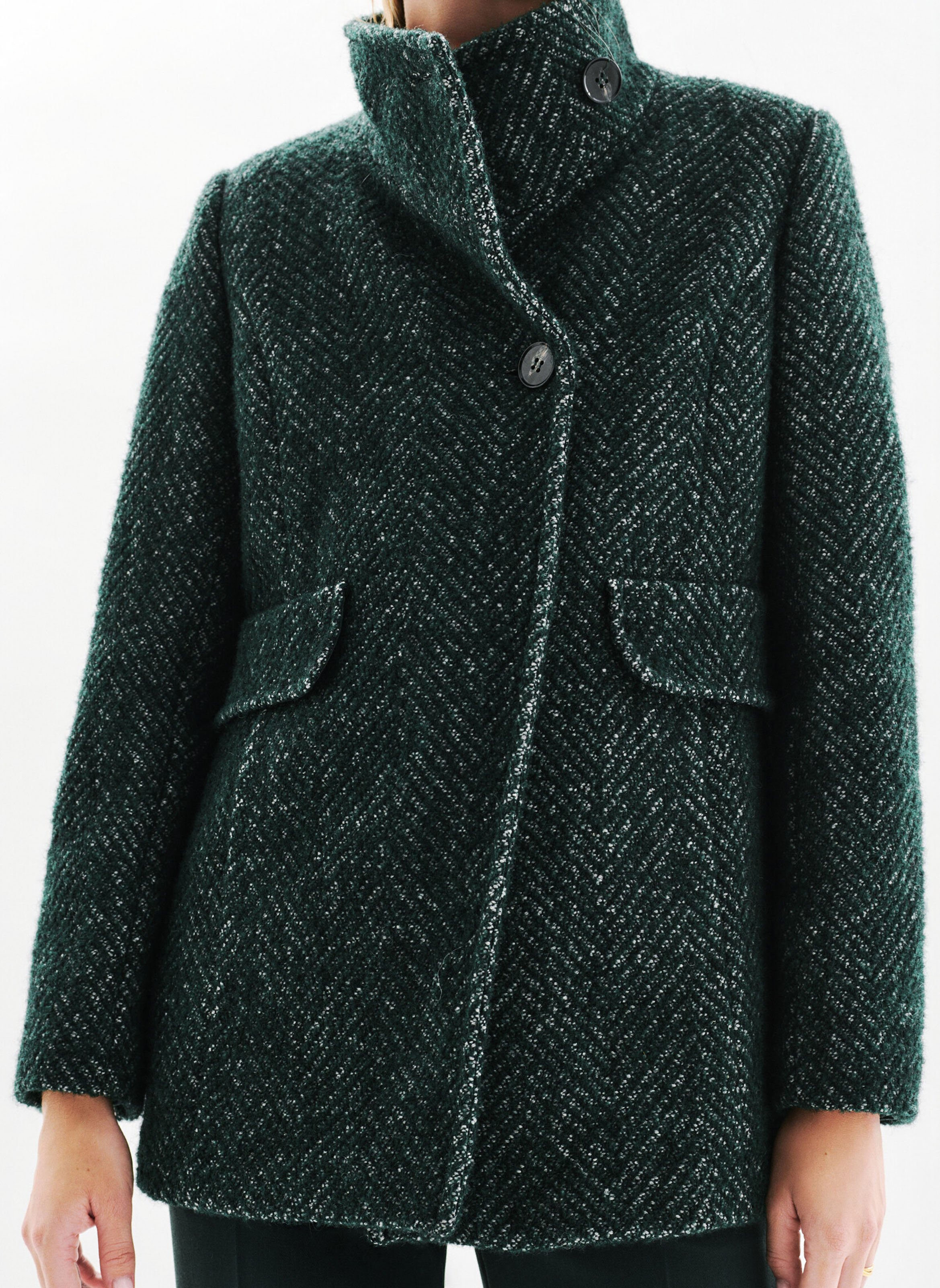 Manteau droit en laine recyclée mélangée CAROLL Vert