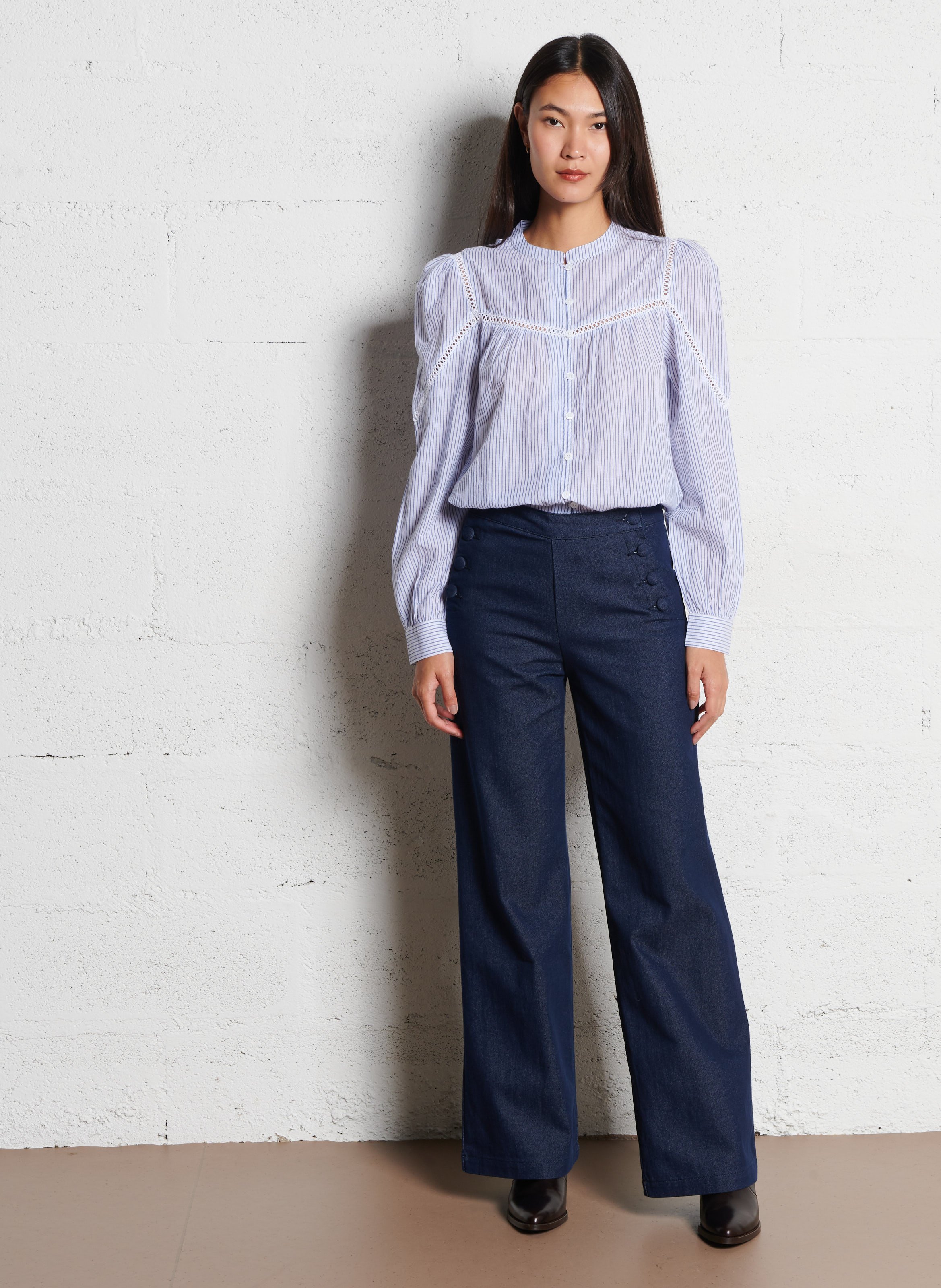 Chemise droite en coton rayé LA PETITE ETOILE Beige