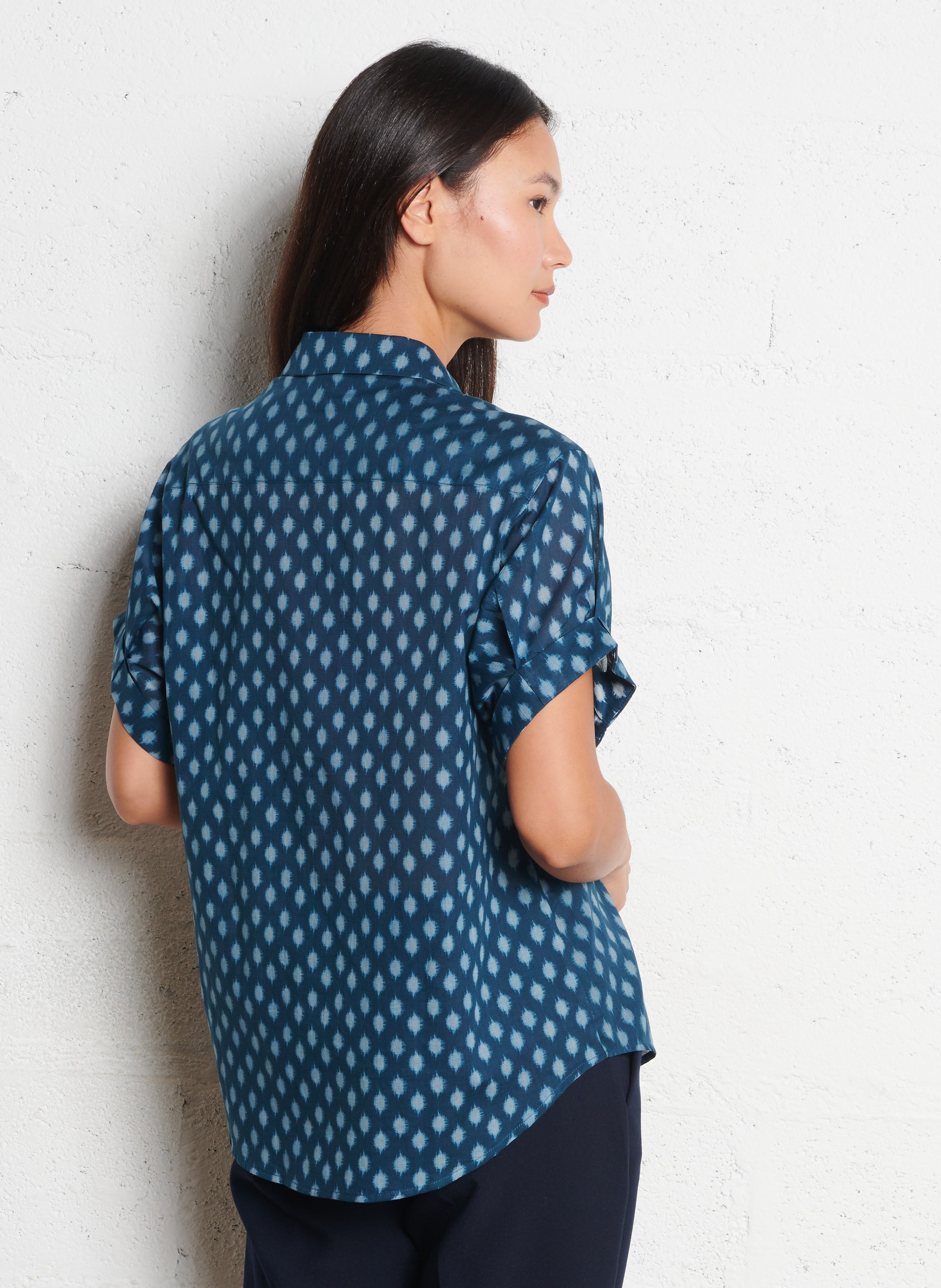 Rechte blouse met korte mouw en print SUD EXPRESS Blauw