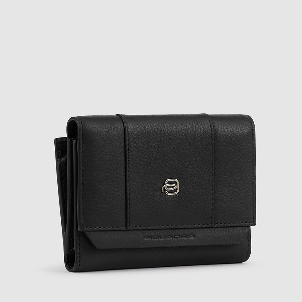 Women's 3-fold leather wallet with credit card holder and RFID protection, small size PIQUADRO Black