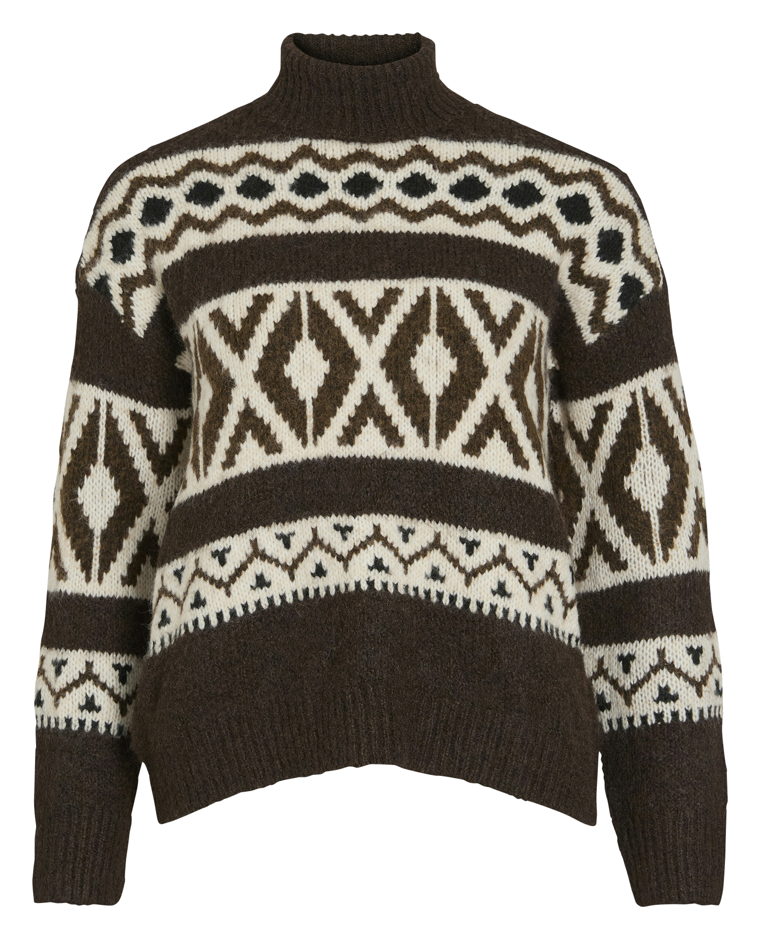 Pull droit col montant en jacquard imprimé VILA Marron