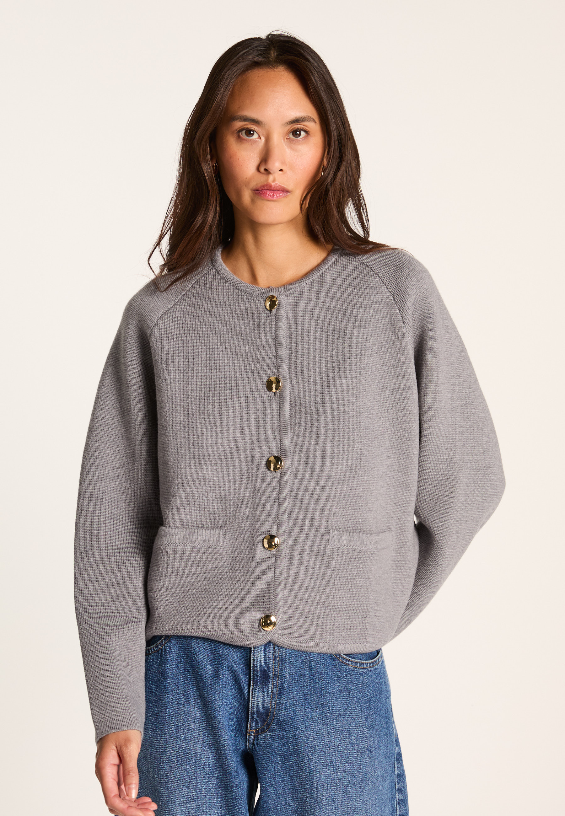 Merino wool cardigan MAISON MONTAGUT Grey