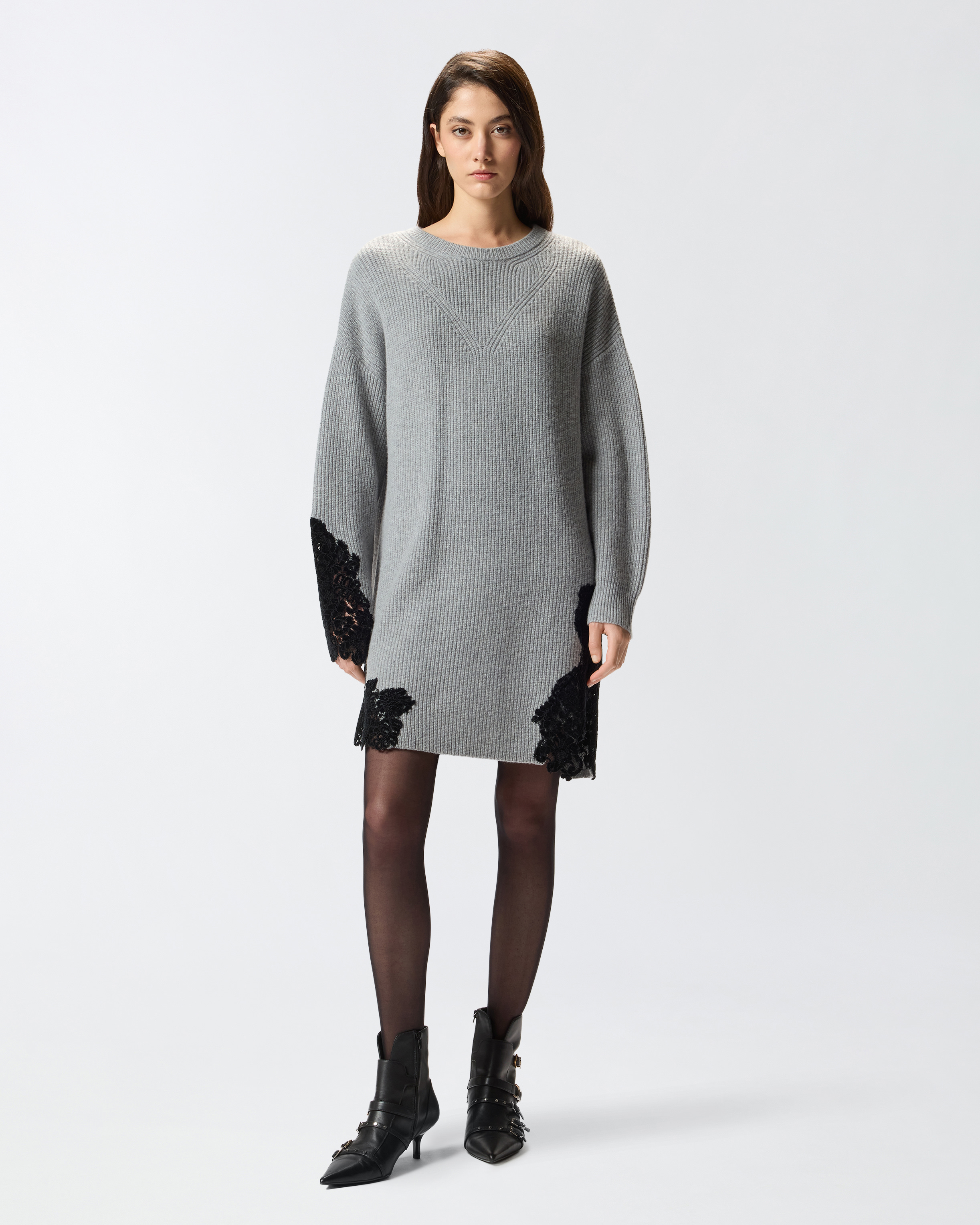 Short knit dress with lace PINKO Grey