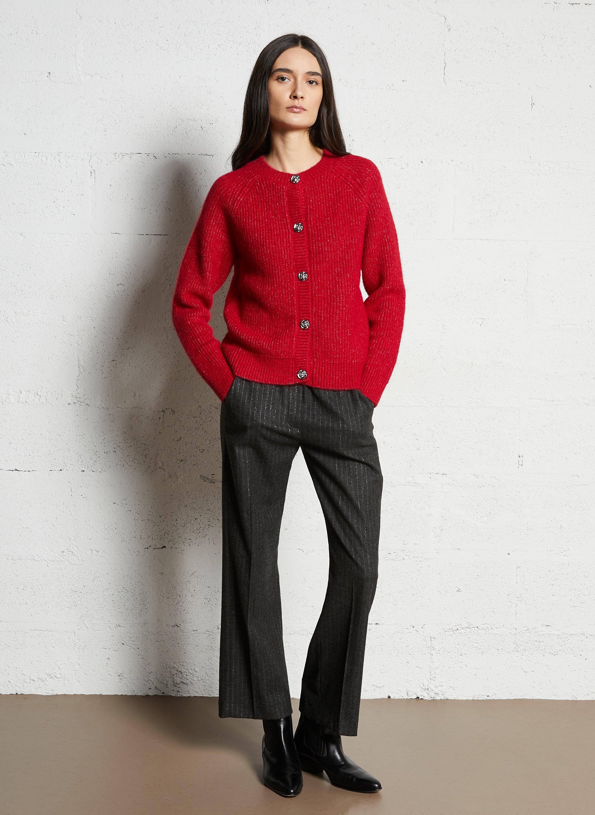 Cardigan en maille unie à boutons fantaisie VILA Rouge