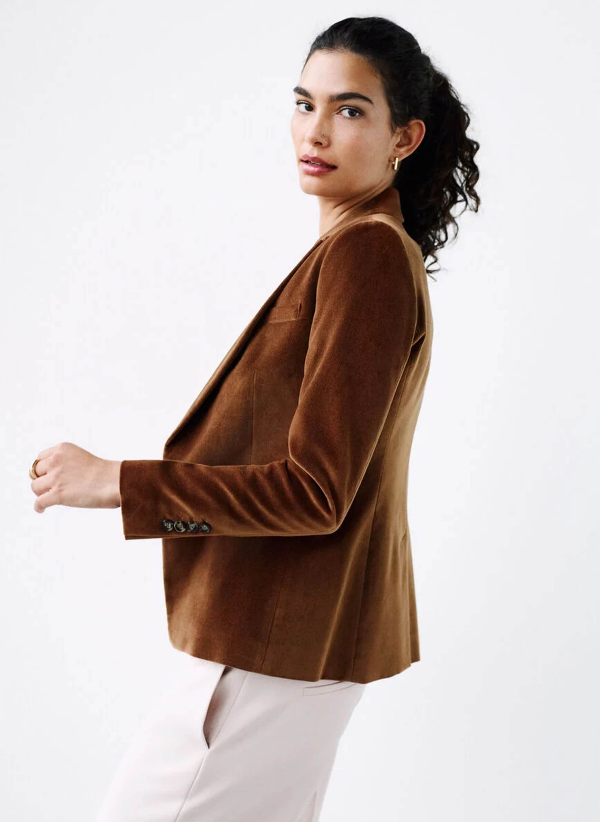 Baumwollblazer in Samtoptik CAROLL Braun