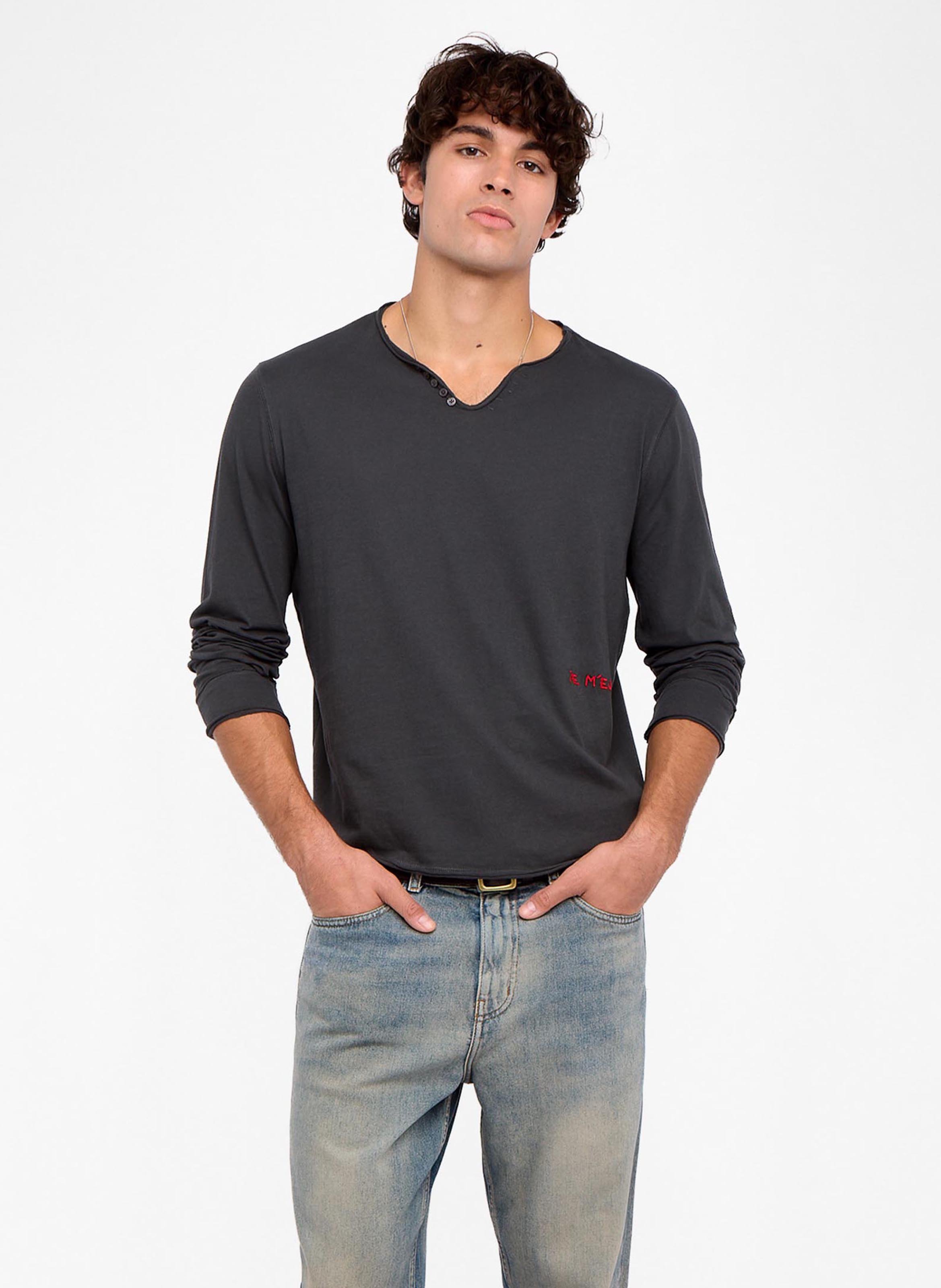 Straight-cut cotton henley T-shirt ZADIG&VOLTAIRE Black