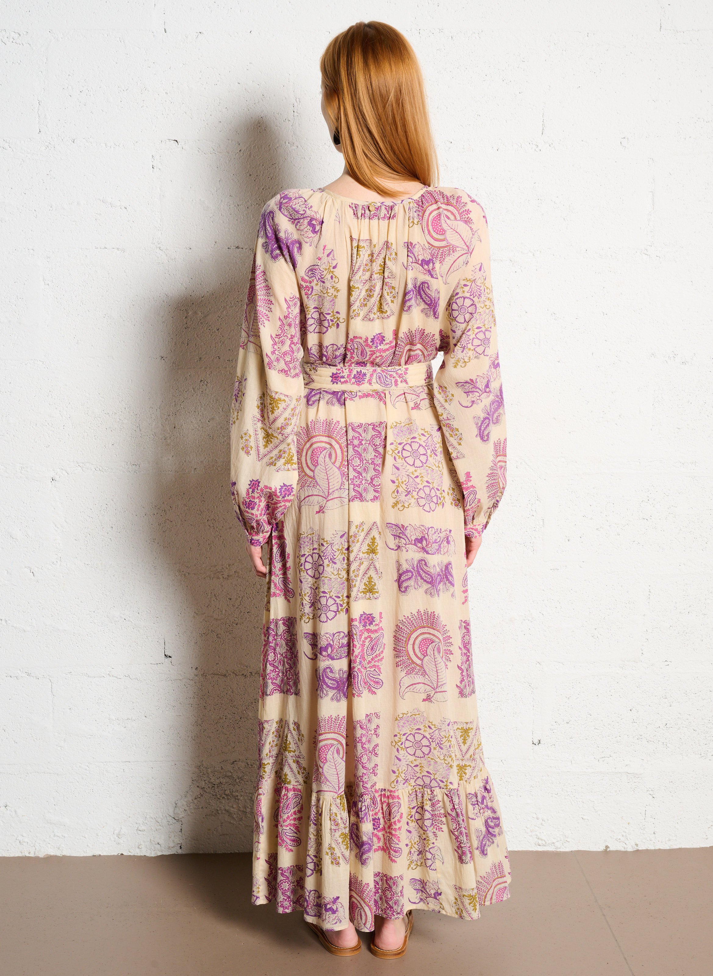 Robe longue col rond imprimé ANTIK BATIK Beige