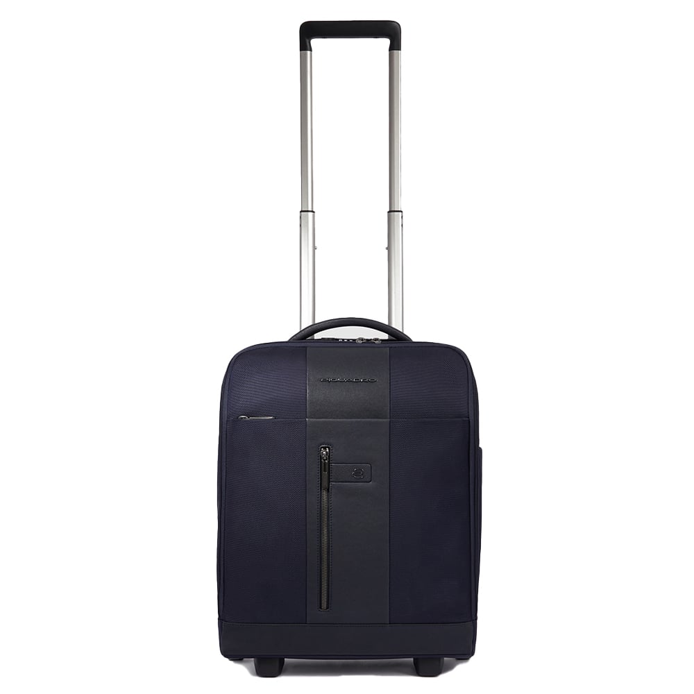 Under-seat trolley suitcase with 2 wheels in recycled fabric with TSA lock PIQUADRO Blue