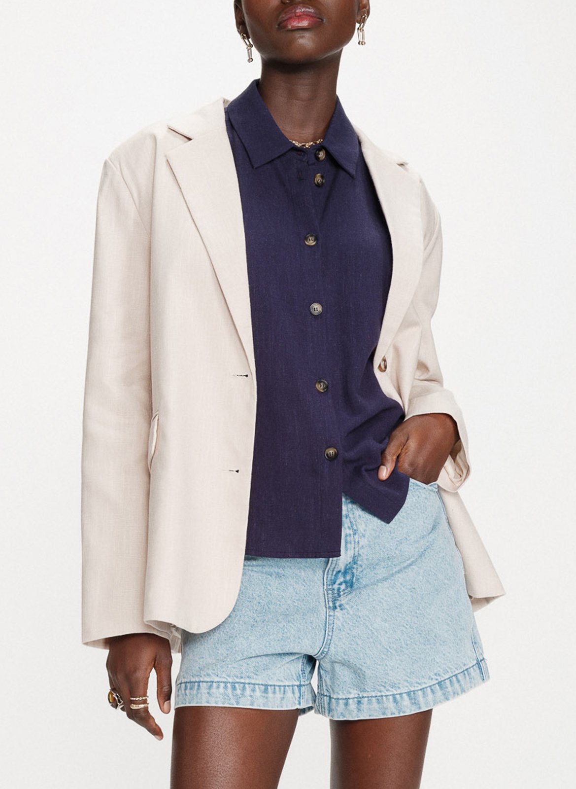 Tailored oversized blazer in blended linen GRACE ET MILA Beige