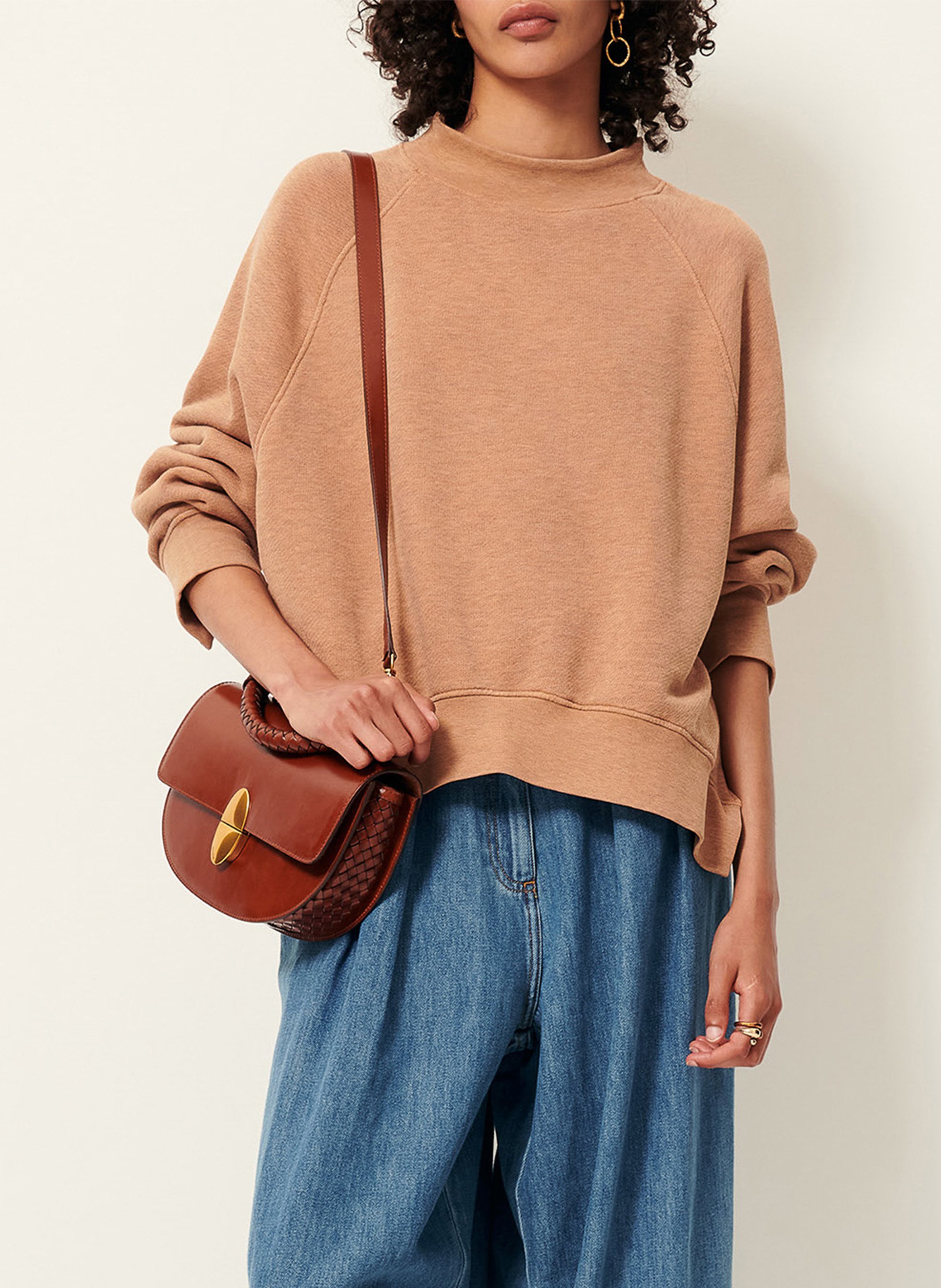 Rundhals-Sweatshirt aus Baumwoll-Mix SESSUN Beige