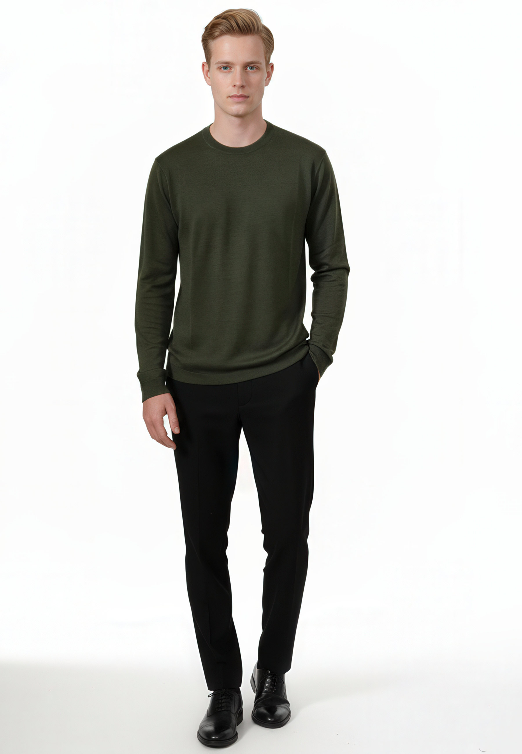 Round-neck wool and silk sweater MAISON MONTAGUT Khaki