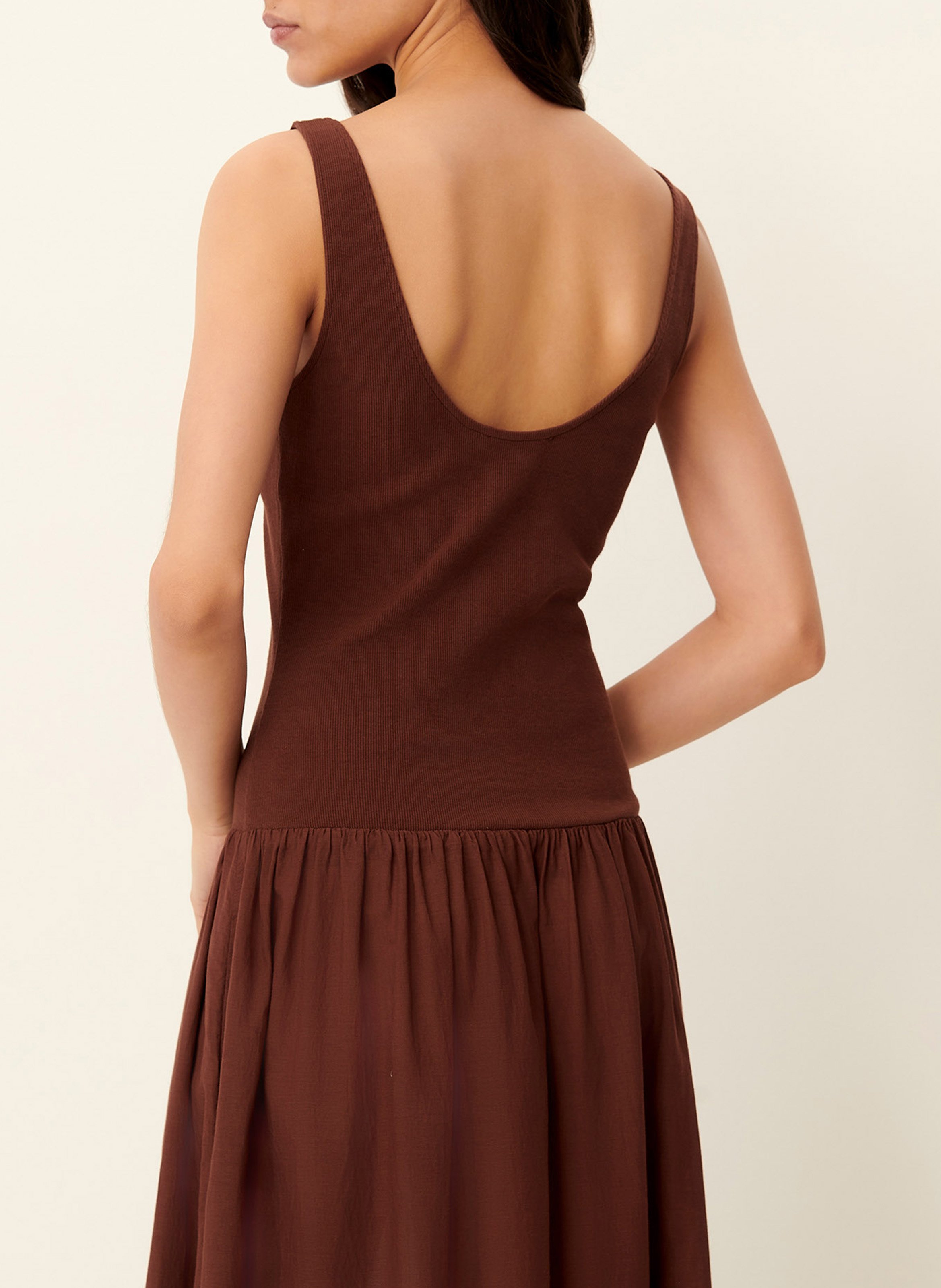 Robe longue évasée en coton mélangé SESSUN Marron