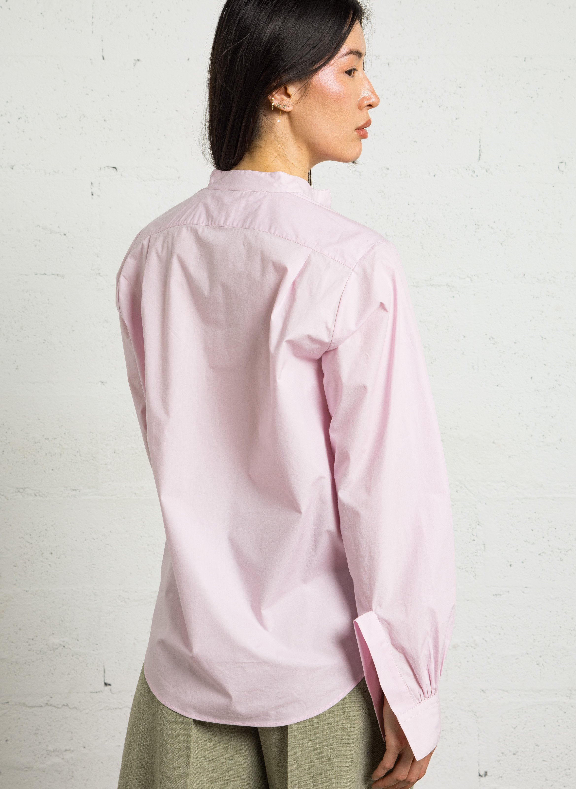 Oversized tunic collar blouse in cotton LAURENCE BRAS Pink