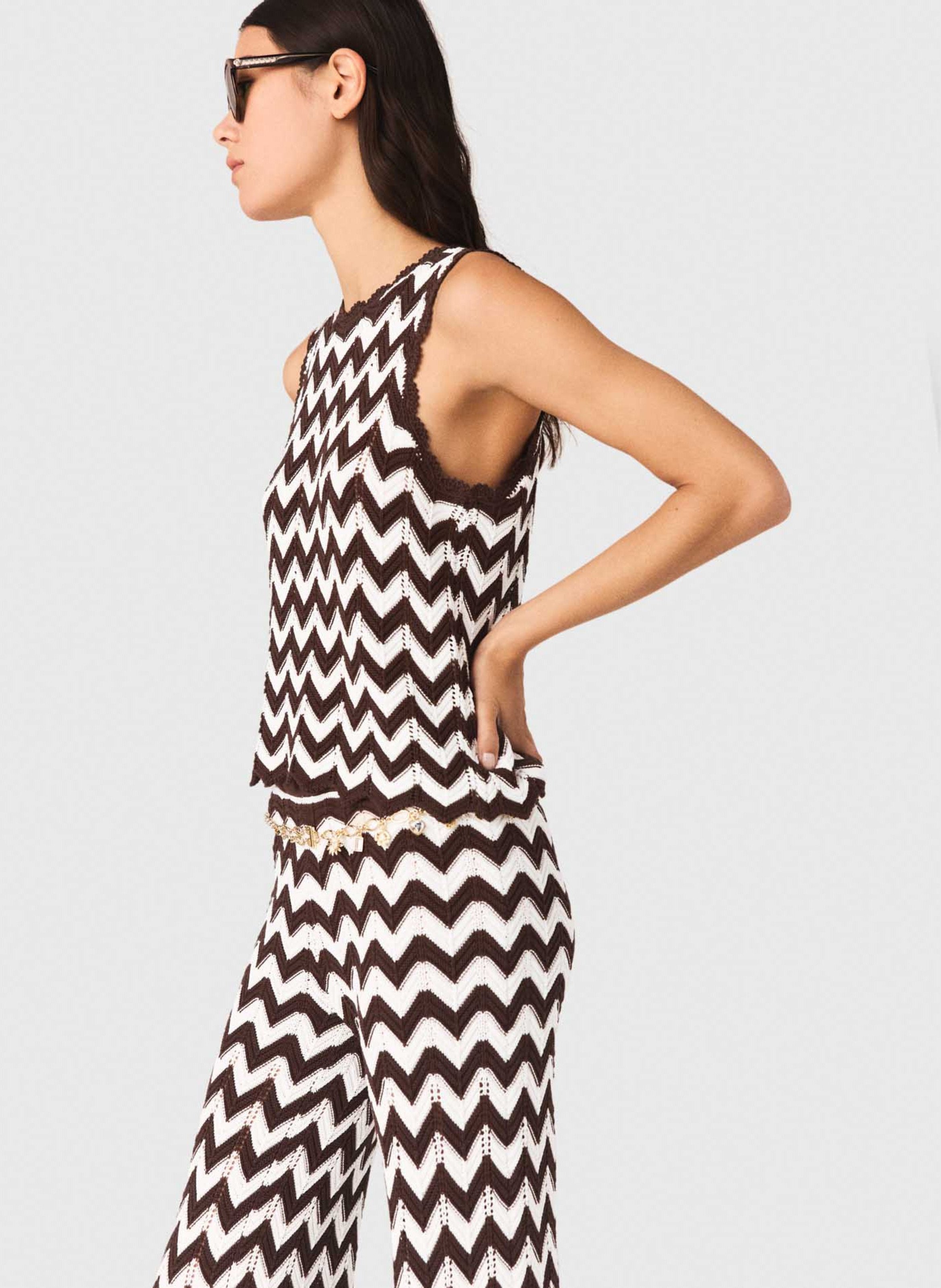 Rechte top met ronde hals van katoen MAJE Bruin