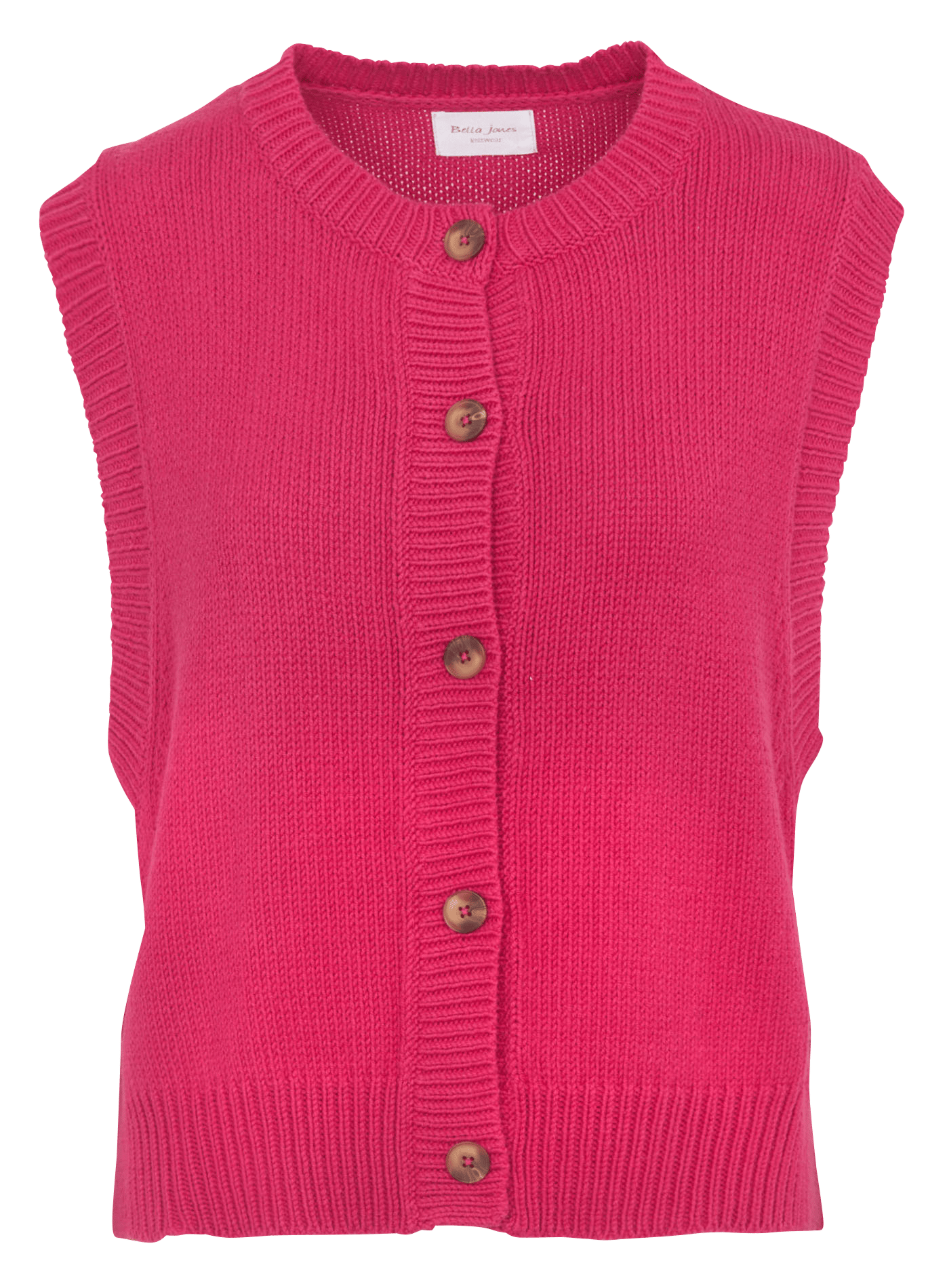 Ärmellose einfarbige Baumwoll-Strickjacke BELLA JONES Rosa