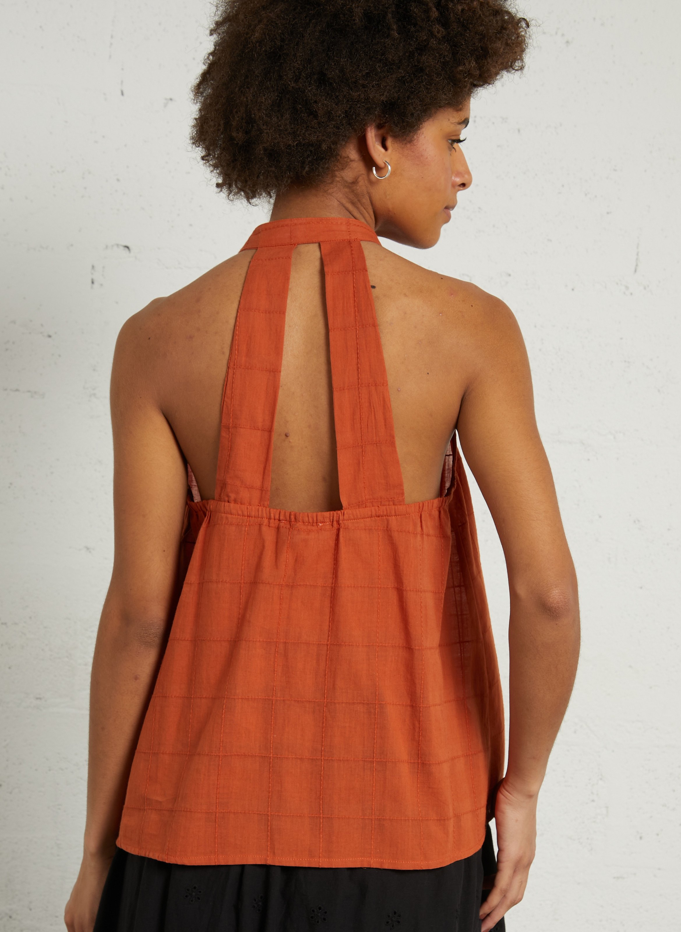 Top col rond en coton  SEE U SOON Orange