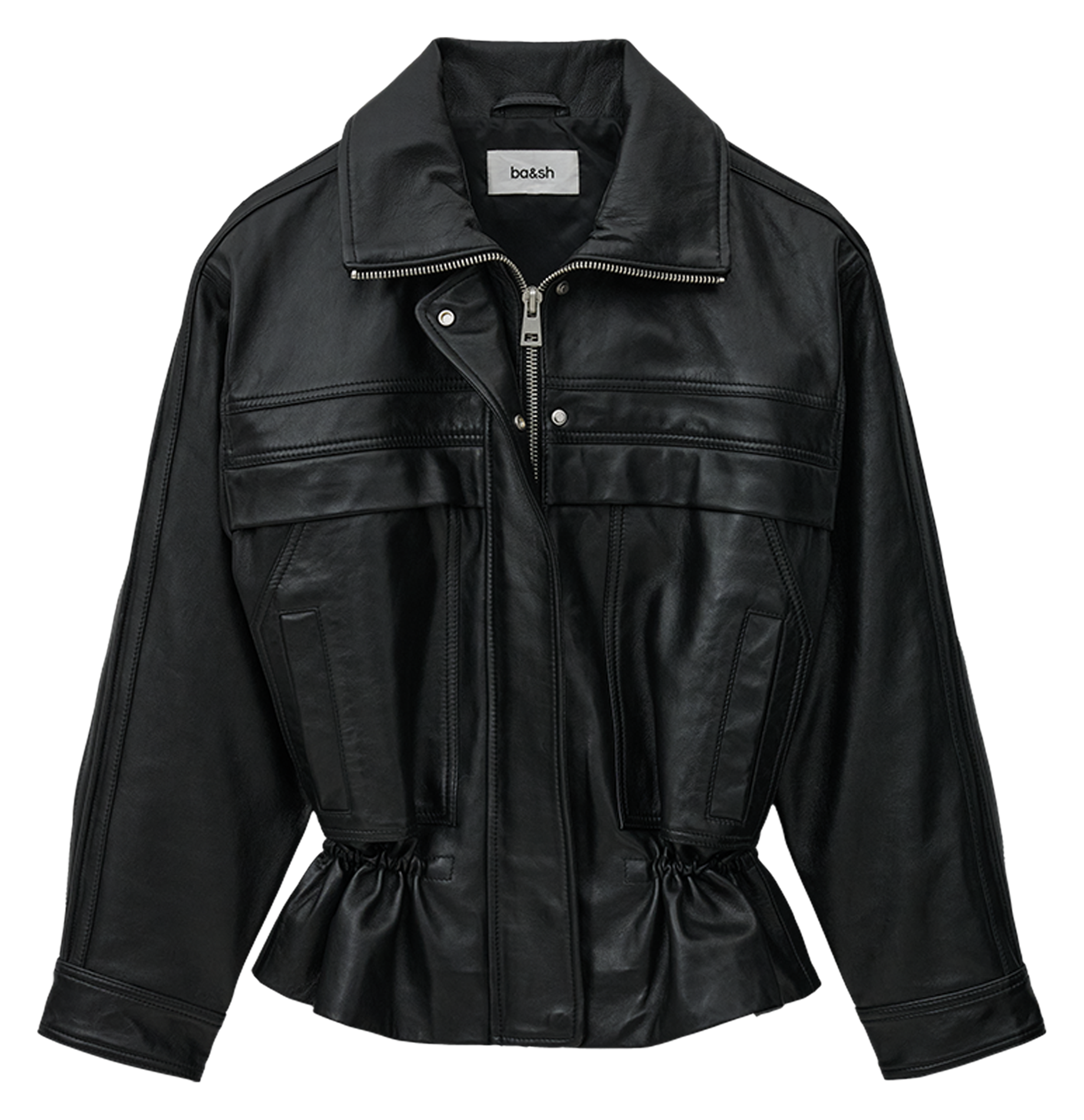 Getailleerd leren jack met opstaande kraag BA&SH Zwart