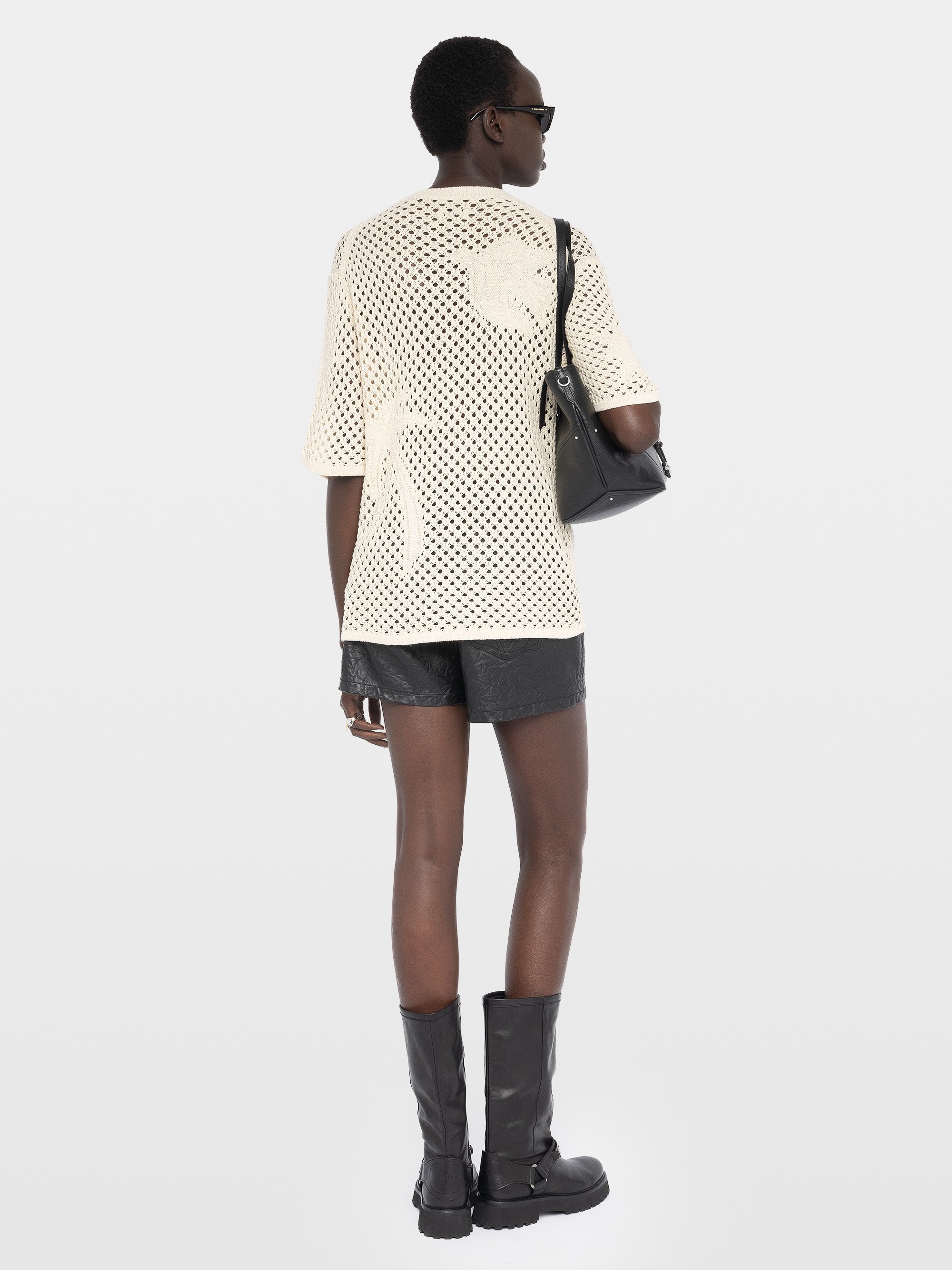 Pull droit col rond en lin et coton mélangé ZADIG&VOLTAIRE Blanc