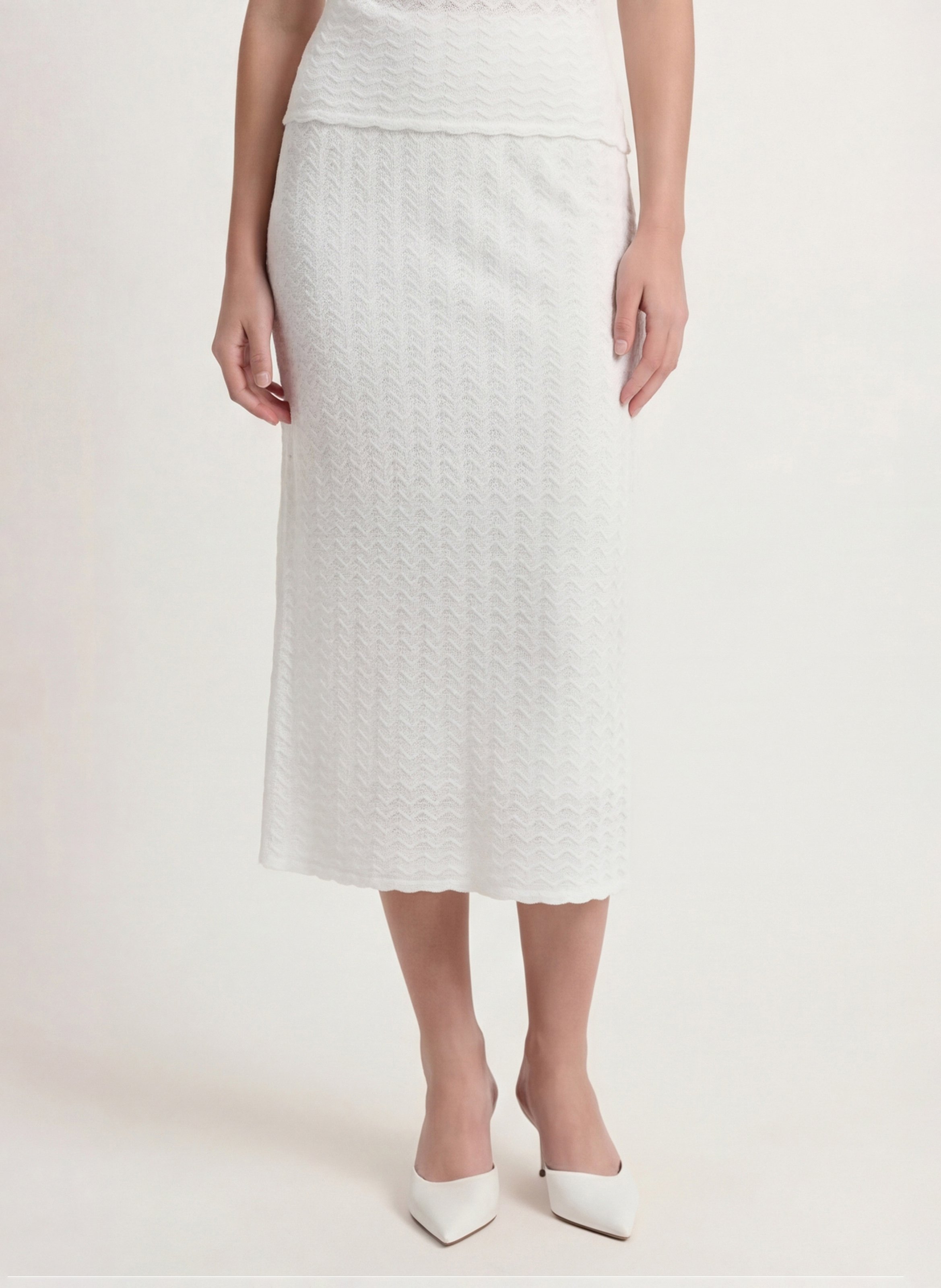 Jupe évasée à tricotage fantaisie KOOKAI Blanc