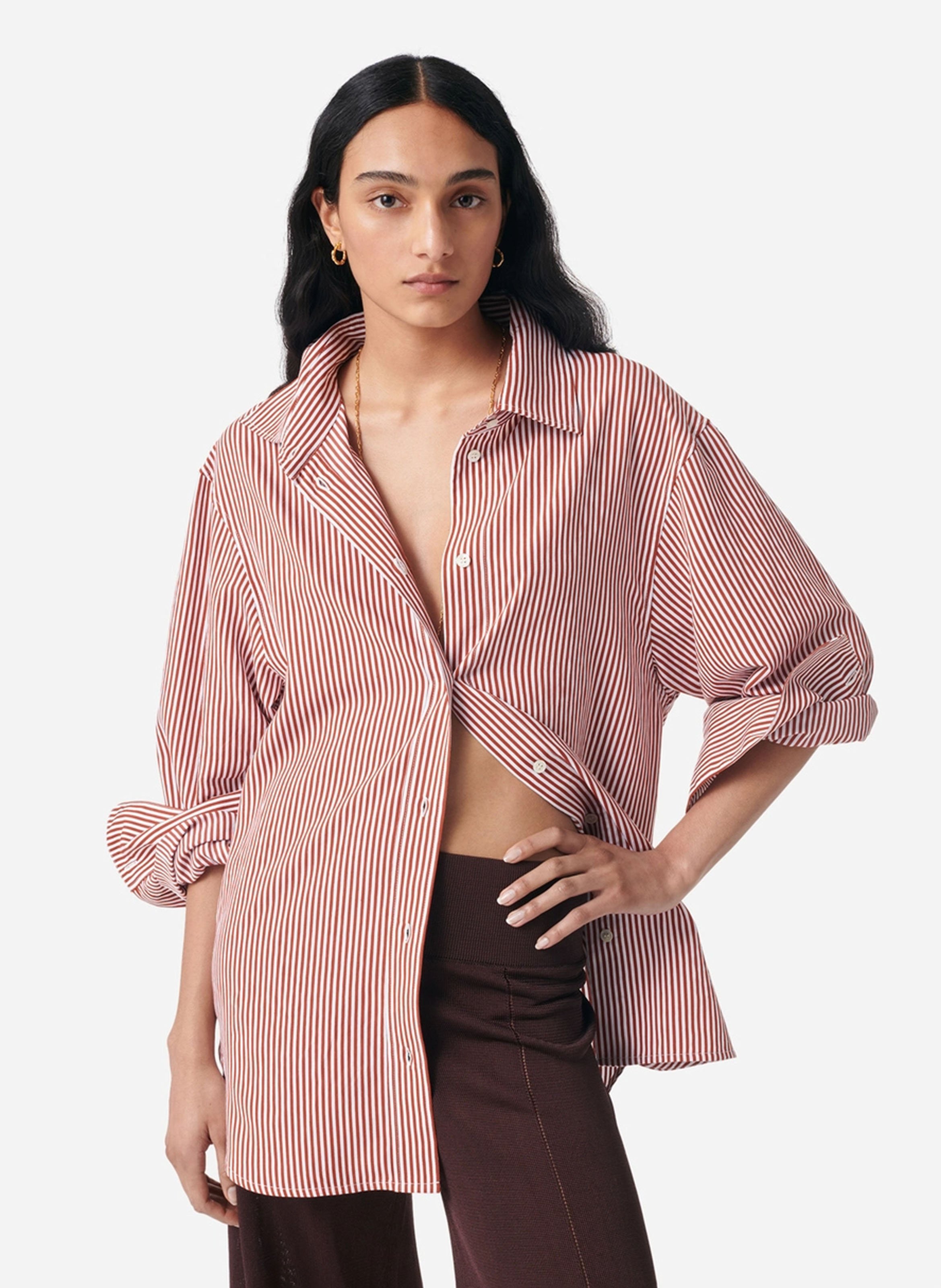 Gestreept, recht overhemd met klassieke kraag VANESSA BRUNO Bruin