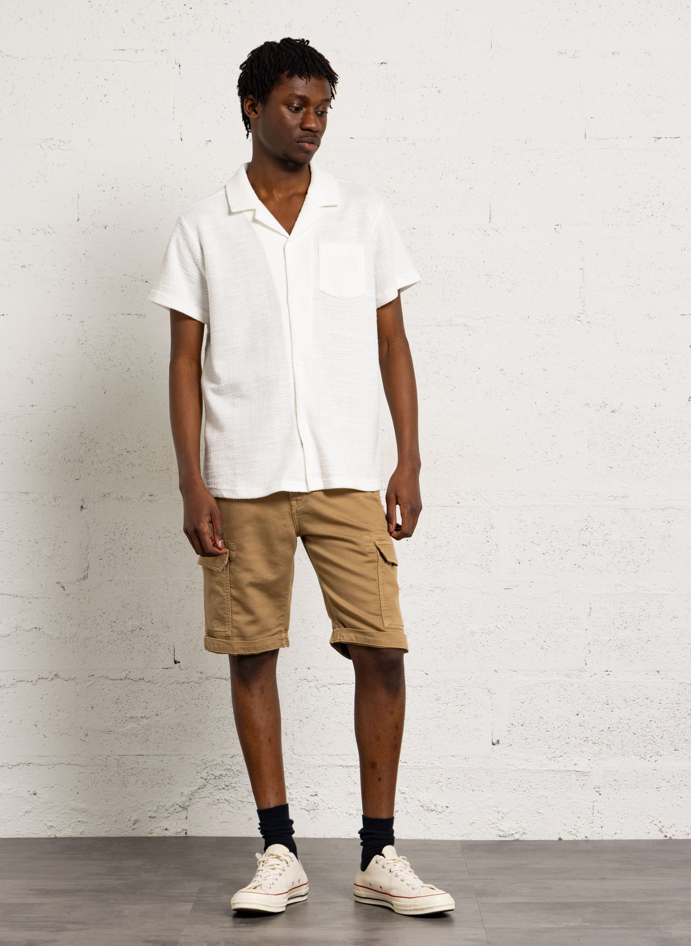 Chemise oversize col cubain en coton mélangé LE TEMPS DES CERISES Blanc