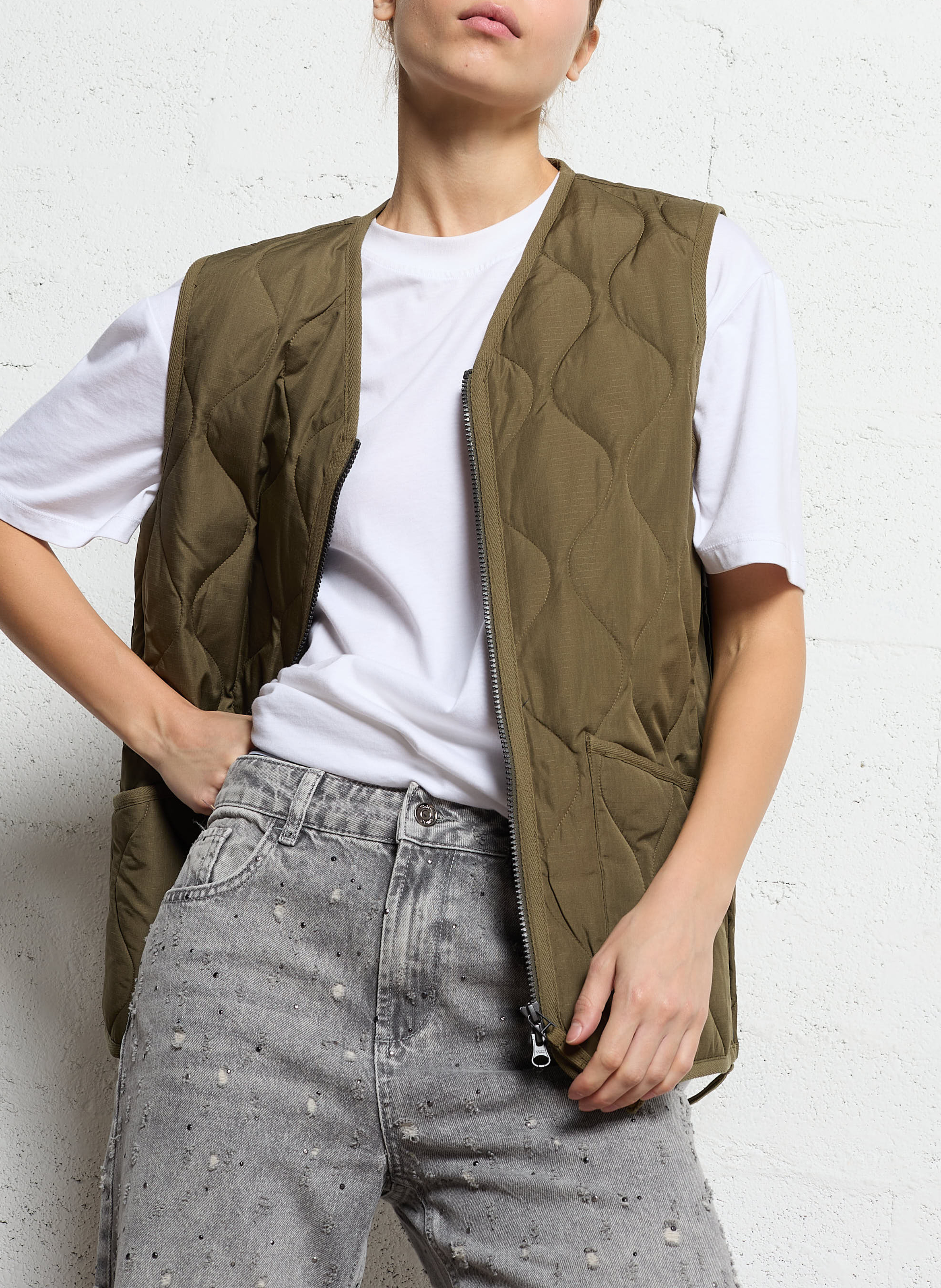 Quilted straight-cut jacket TAION Khaki