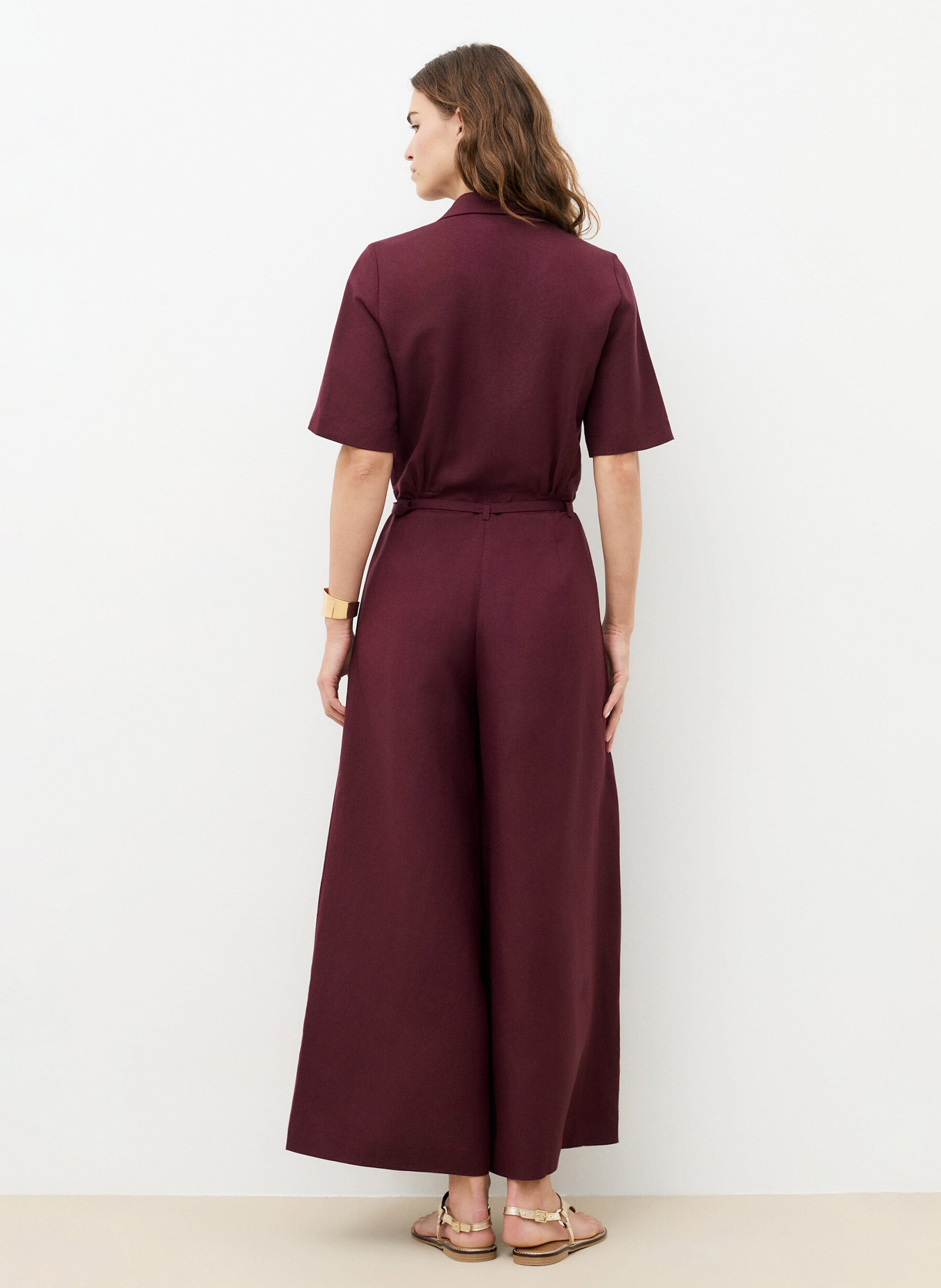 Wide-leg linen-blend jumpsuit CAROLL Purple