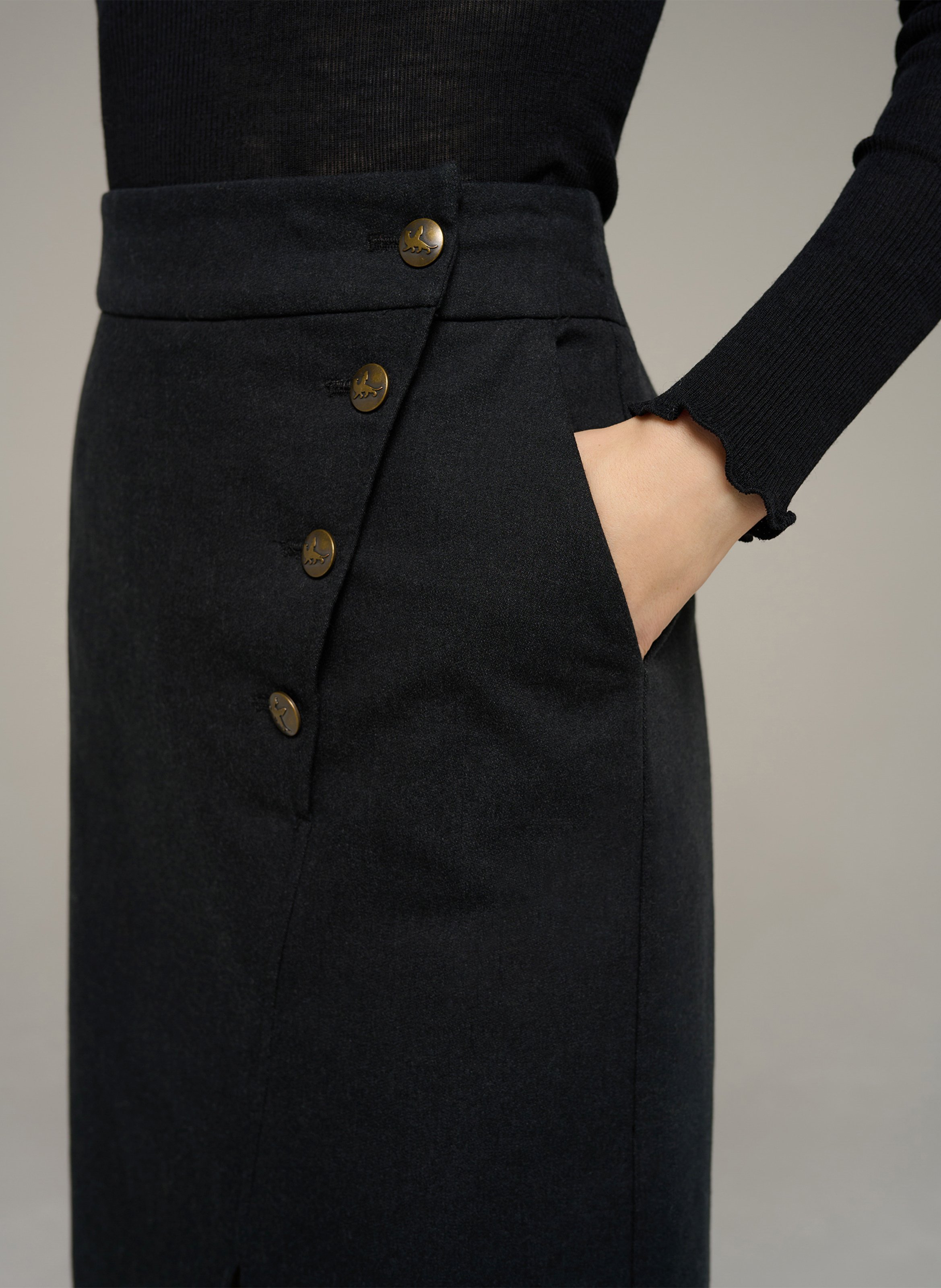 Midi pencil skirt in cotton blend COTELAC Black