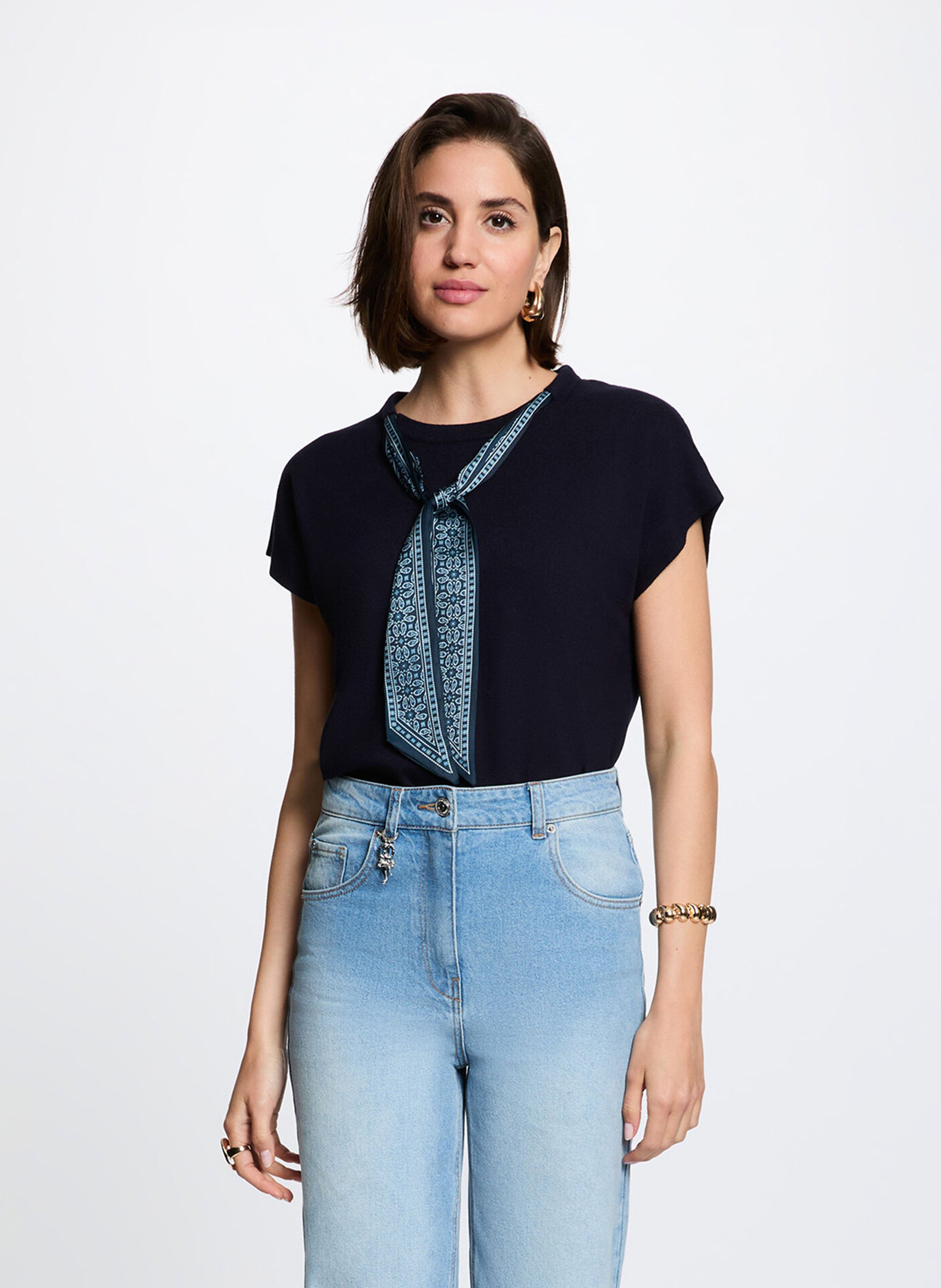Pull sans manches foulard MORGAN Bleu