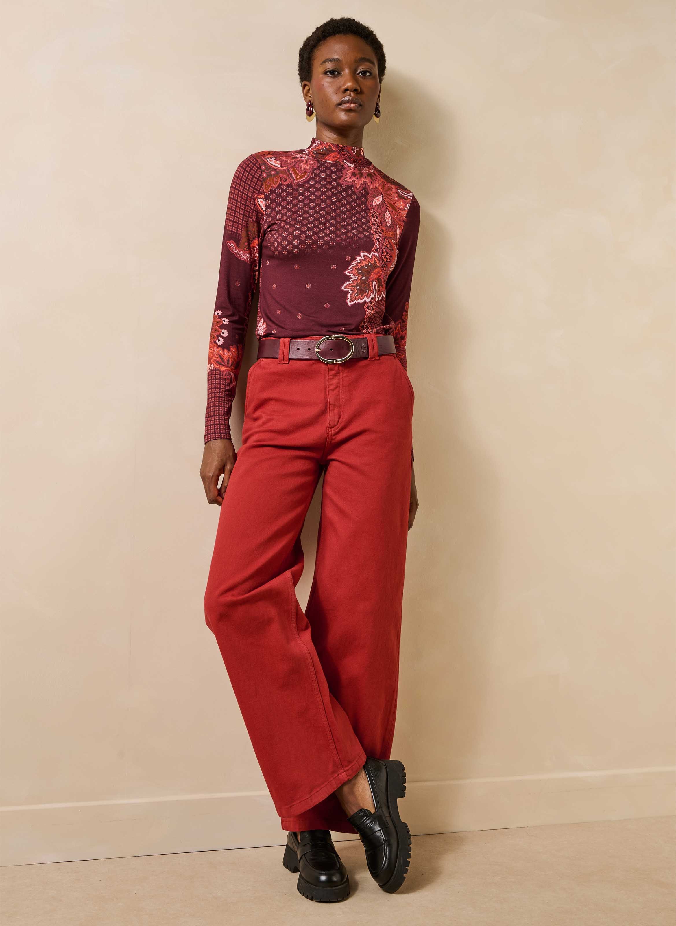 T-shirt manches longues imprimé col montant LA FEE MARABOUTEE Rouge