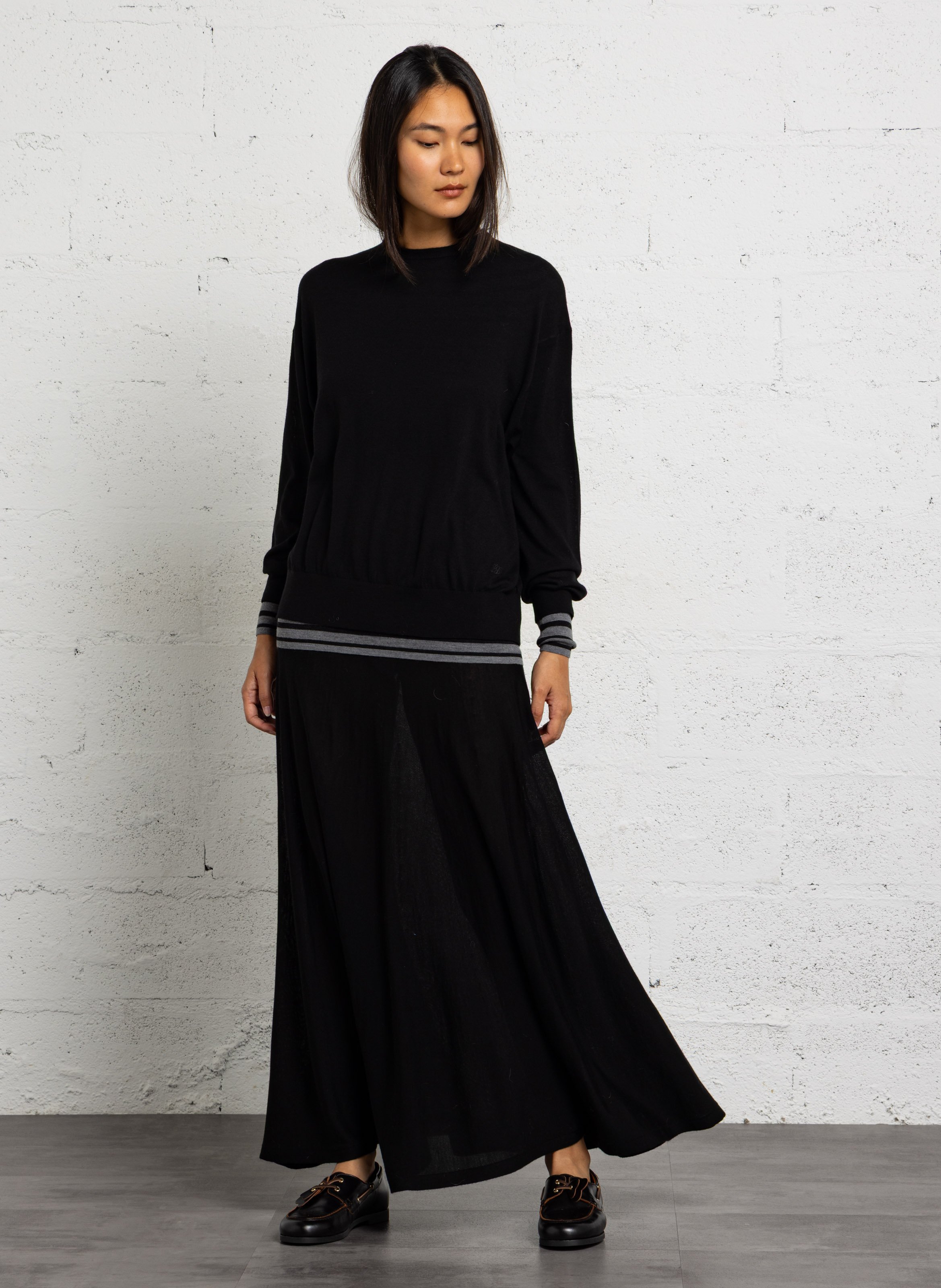 Pull manches longues en laine mérinos LAURENCE BRAS Noir