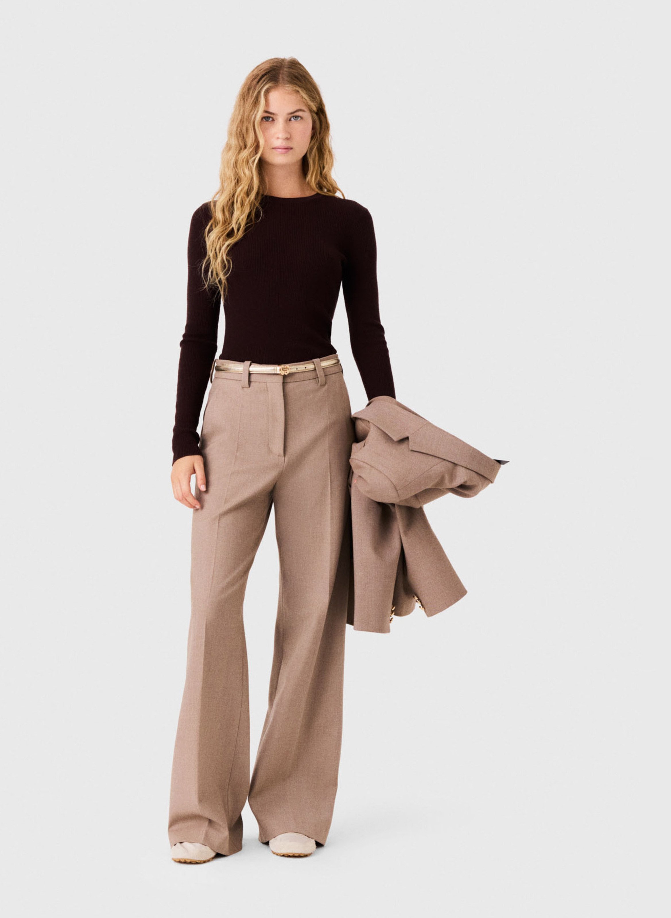 Wijde effen broek MAJE Beige
